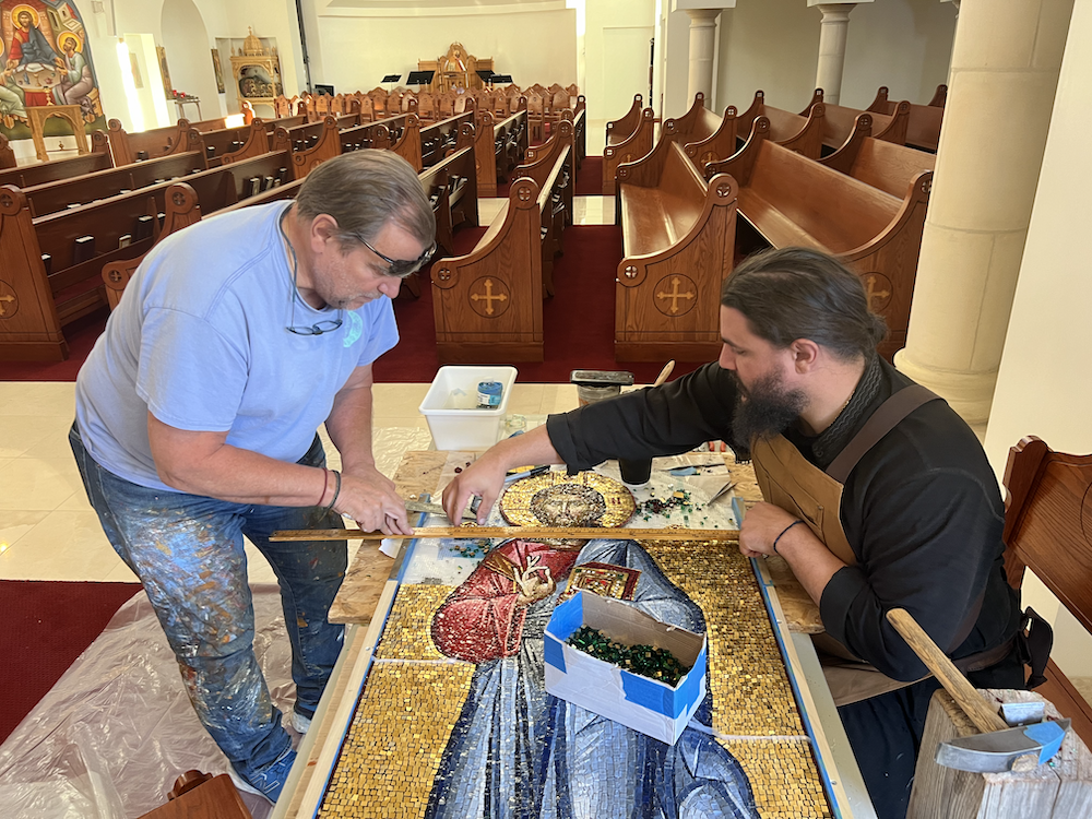 Fr Athansios and Tom Clark Working Together On Mosaics.png