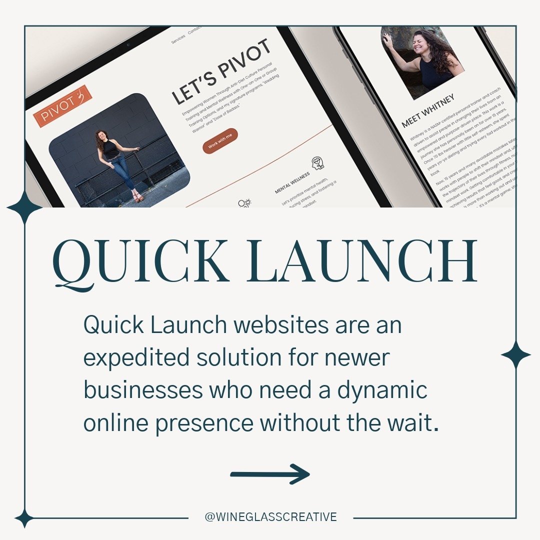 Quick Launch websites are an expedited solution for newer businesses who need a dynamic online presence without the wait. 

Is this you? 
✧ Newer business in your first 1-3 years, and you need a dynamic online presence ASAP. 
✧ Smaller business that 