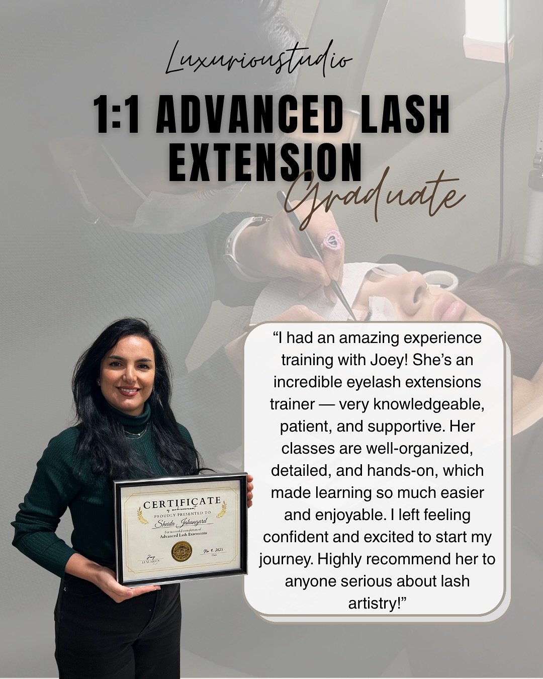 Congratulations to @sheluxe0 for completing the Advanced Lash Extensions class! After her first certification two years ago at another academy, she realized she was ready for MORE - more guidance, more clarity, and more confidence in her work! 📈

Sh