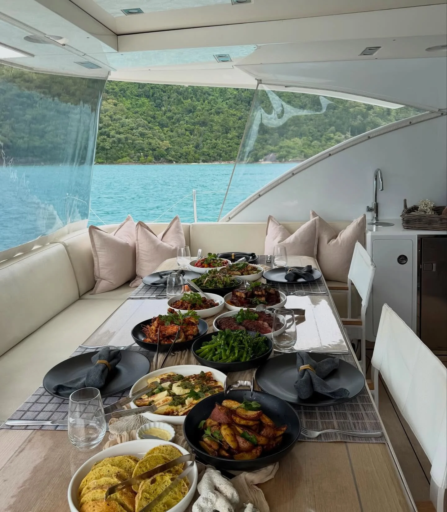 What a spread!! Today&rsquo;s lunch cruising around the Whitsunday Islands 🍽️