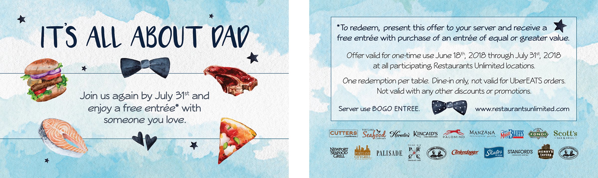 Double-sided bounceback postcard |
Multibrand (casual dining)