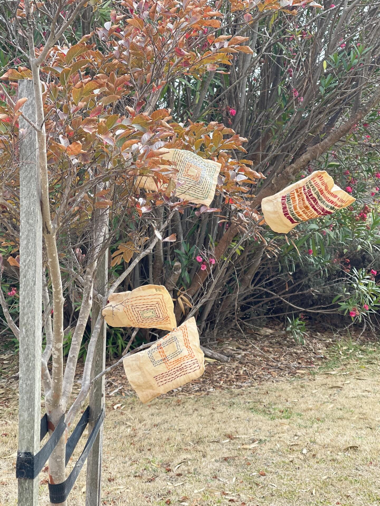 In 2024, I had the fantastic opportunity to take part in the Monmar artist residency at Police Point, Point Nepean.

I arrived with no plans, just time and materials to explore, amongst them were some thrifted calico bags, embroidery thread, and a bi