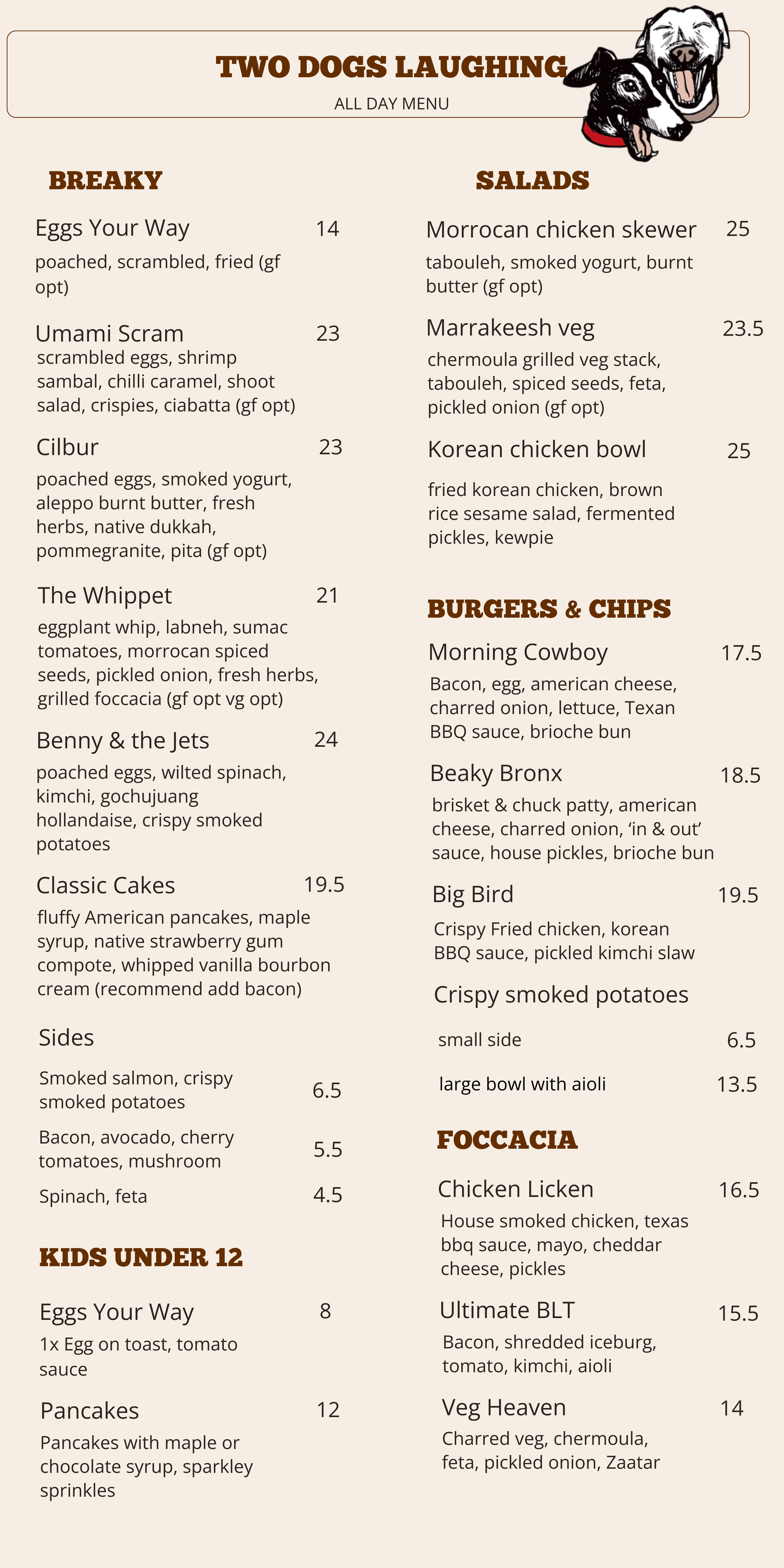 Menu 1 — Two Dogs Laughing