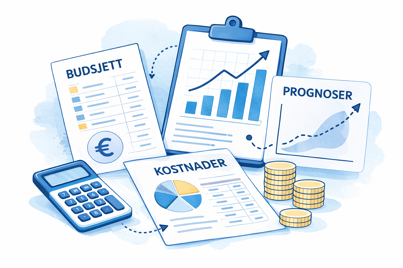 grafikk av budsjett, kostnader og prognoser