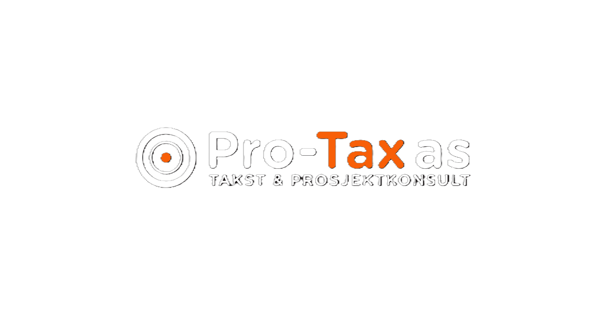 Logo av Pro-Tax AS med et mål symbol, og teksten 'TAKST & PROSJEKTKONSULT'.