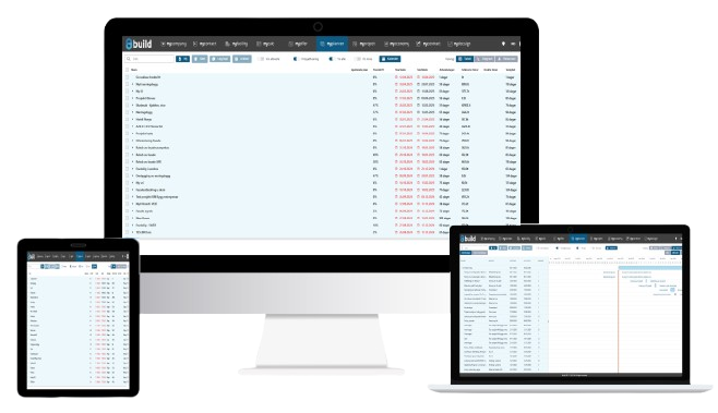 Screenshots of an administration or database management application viewed on an iMac, iPad, and MacBook.