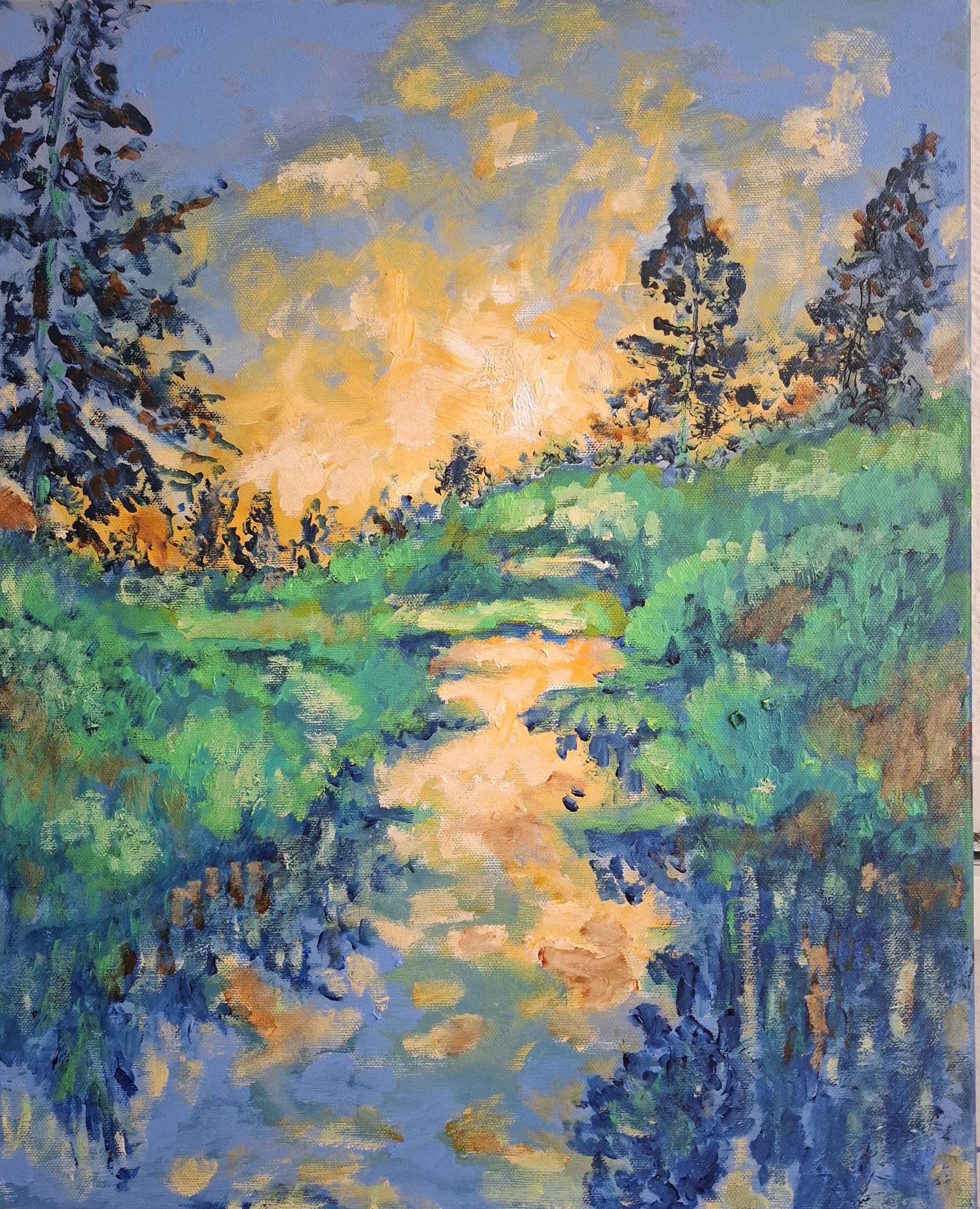 river Geulk sunset oil on canvas 40x50  100 euro