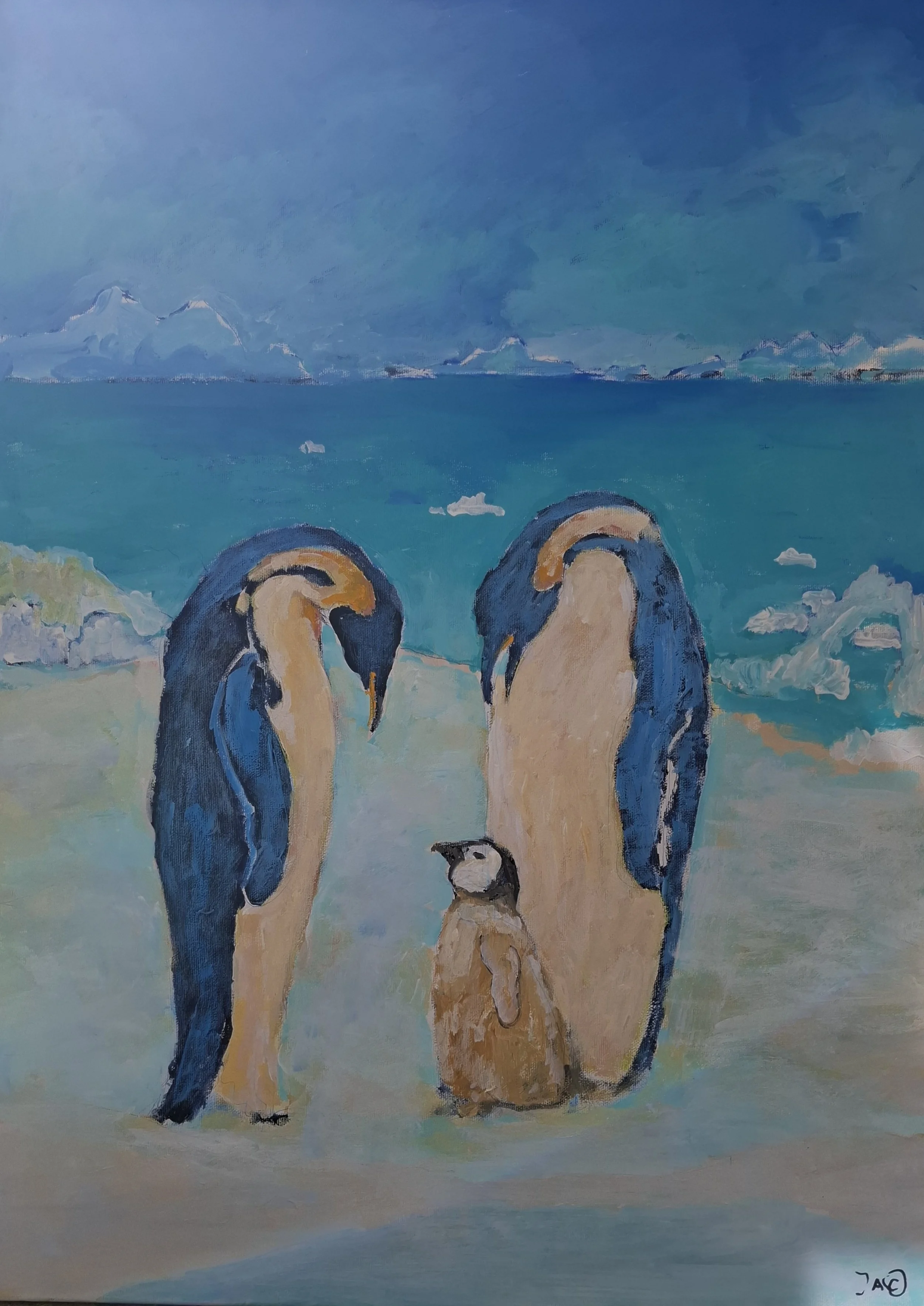 emperor penguins South pole. parents and young  60x80 acrylics   180 euro