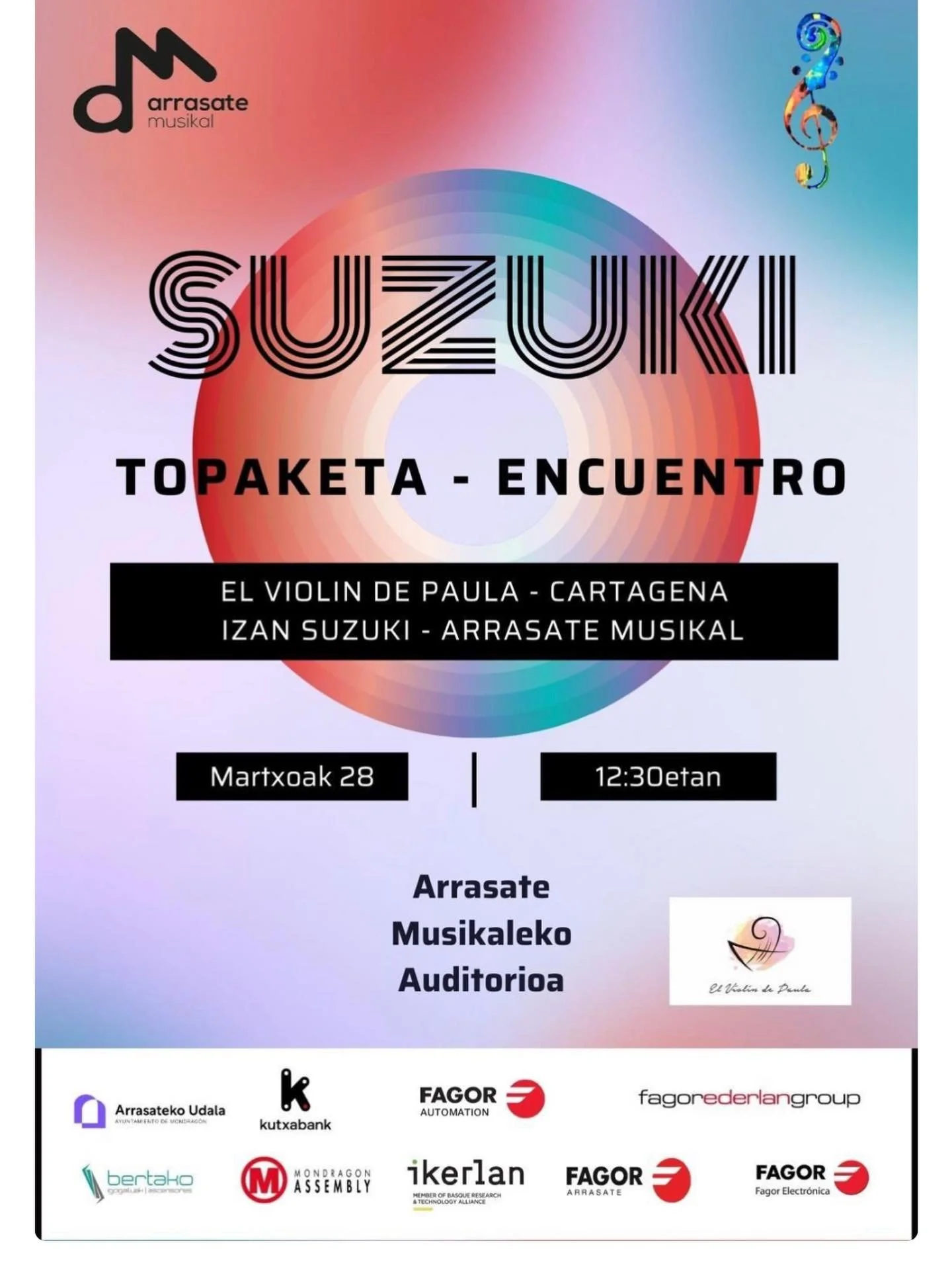Nos hemos enterado de que esto suced&iacute;a al lado de casa y no nos lo pod&iacute;amos perder. El viol&iacute;n viajero estar&aacute; all&iacute; presente! Estamos ansiosos de conocer a nuestra comunidad Suzuki de Cartagena y de Arrasate y compart