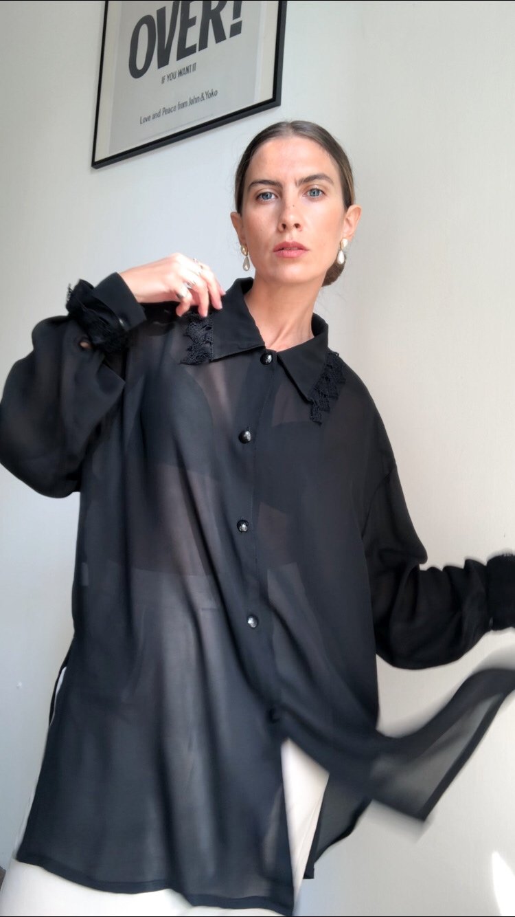 Camicia vintage nera trasparente