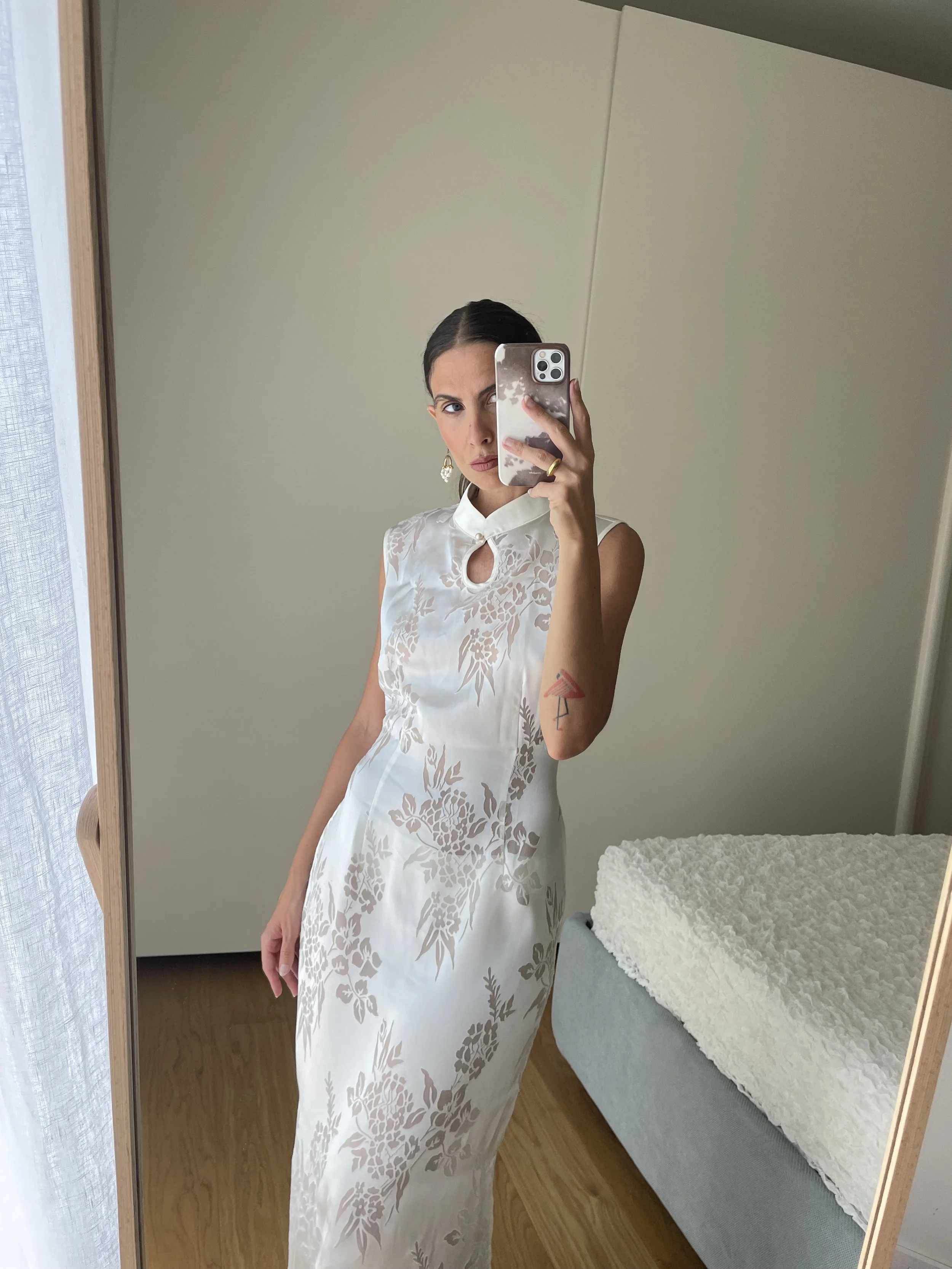 Abito qipao vintage jacquard bianco