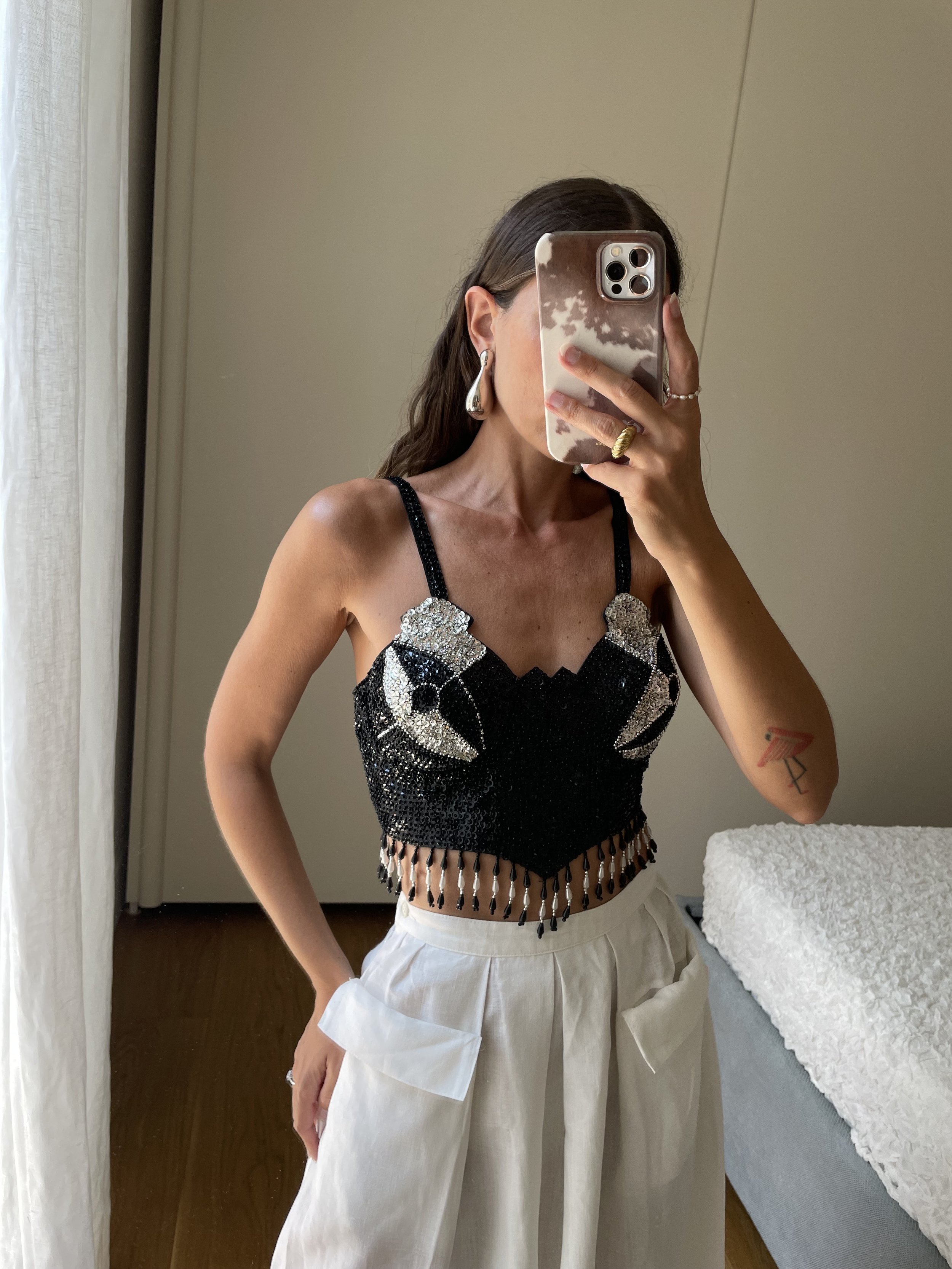 Top corsetto vintage con perline e paillettes