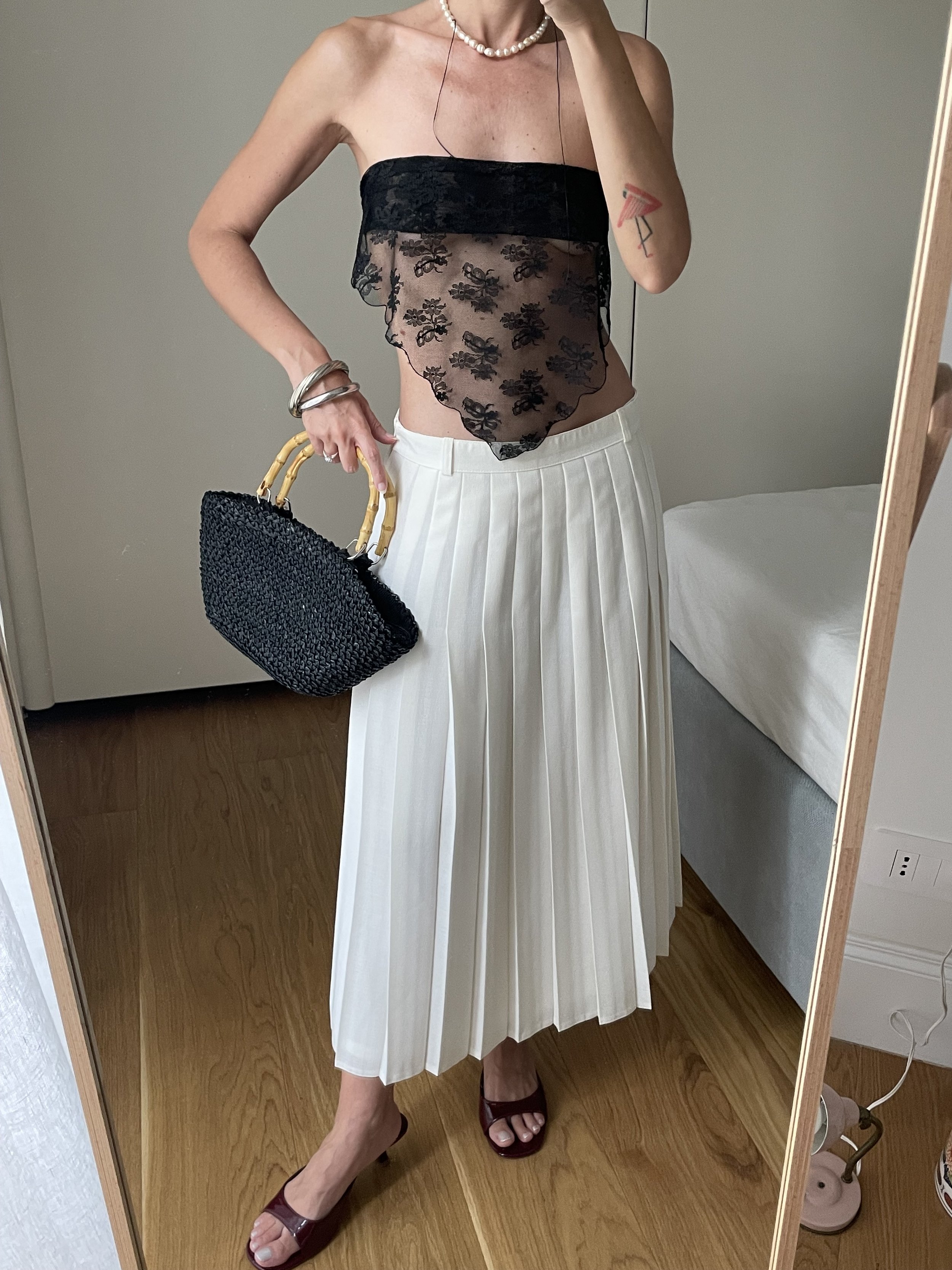 Gonna vintage midi a pieghe bianca