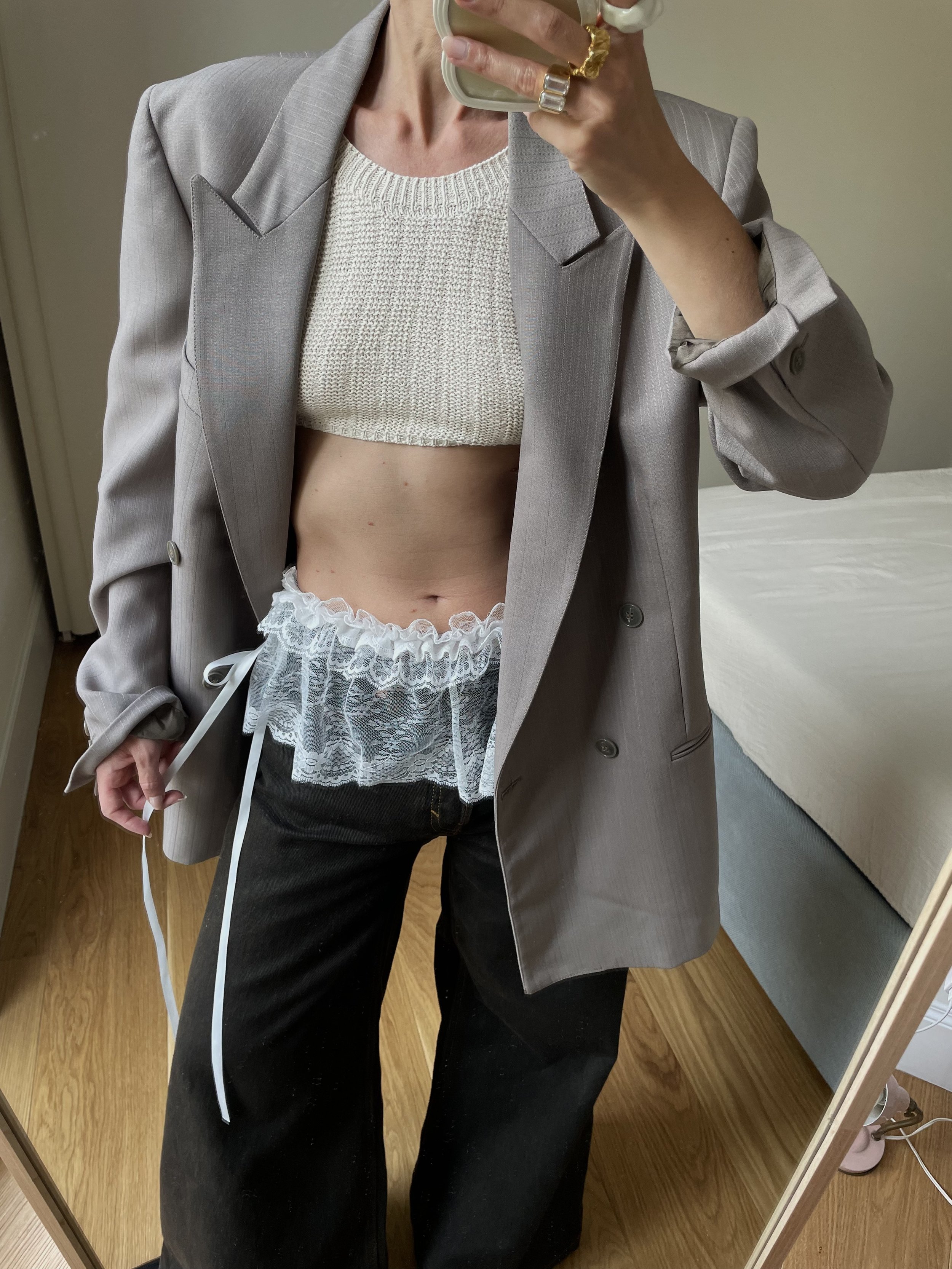 Blazer vintage doppiopetto tortora tramato