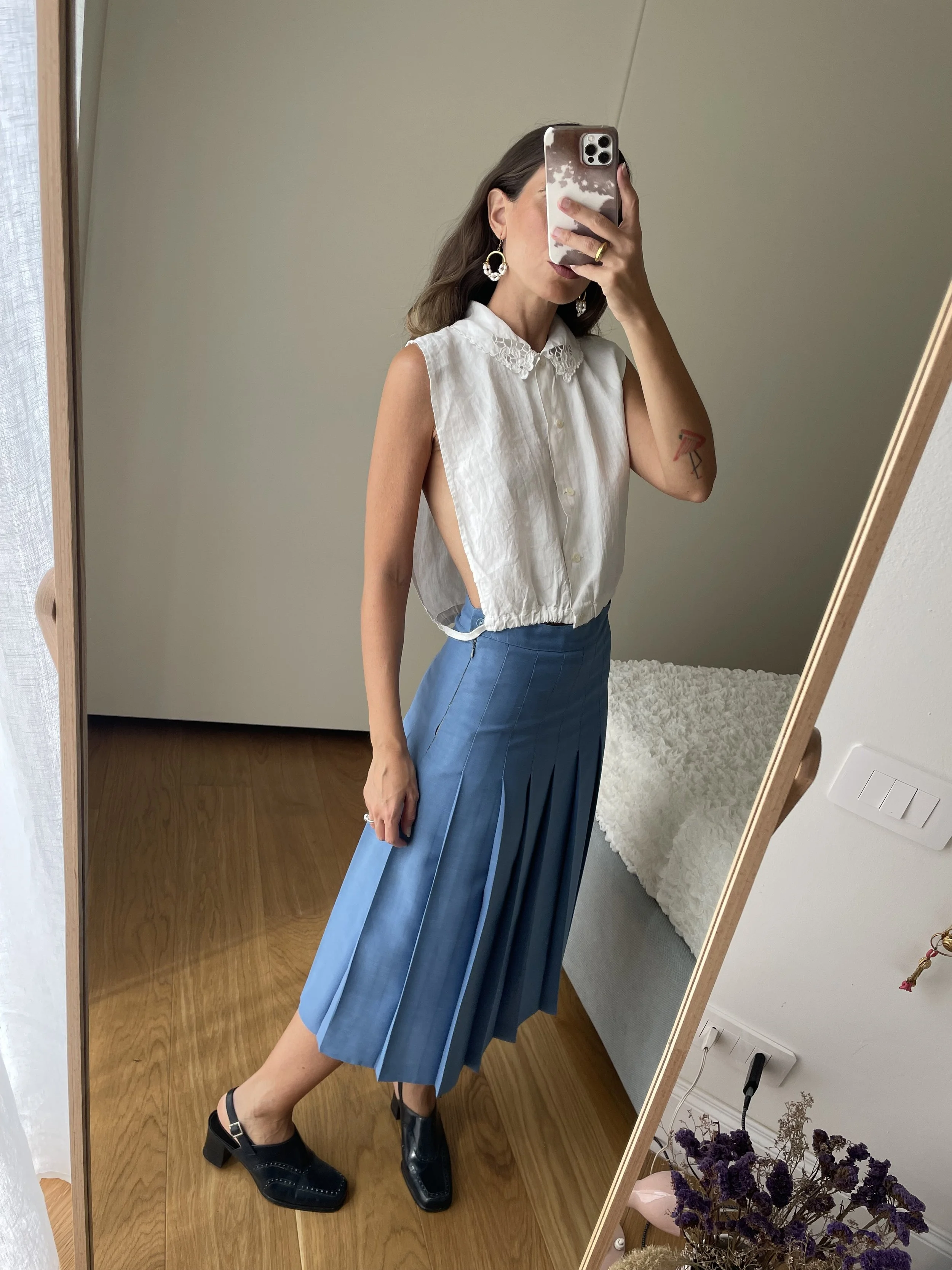 Top lino vintage bianco dupe miu miu