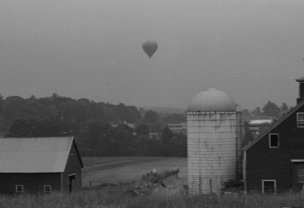 Hot air balloon rally on the Brattleboro property in 1979. Photo from the Brattleboro Historical Society.
