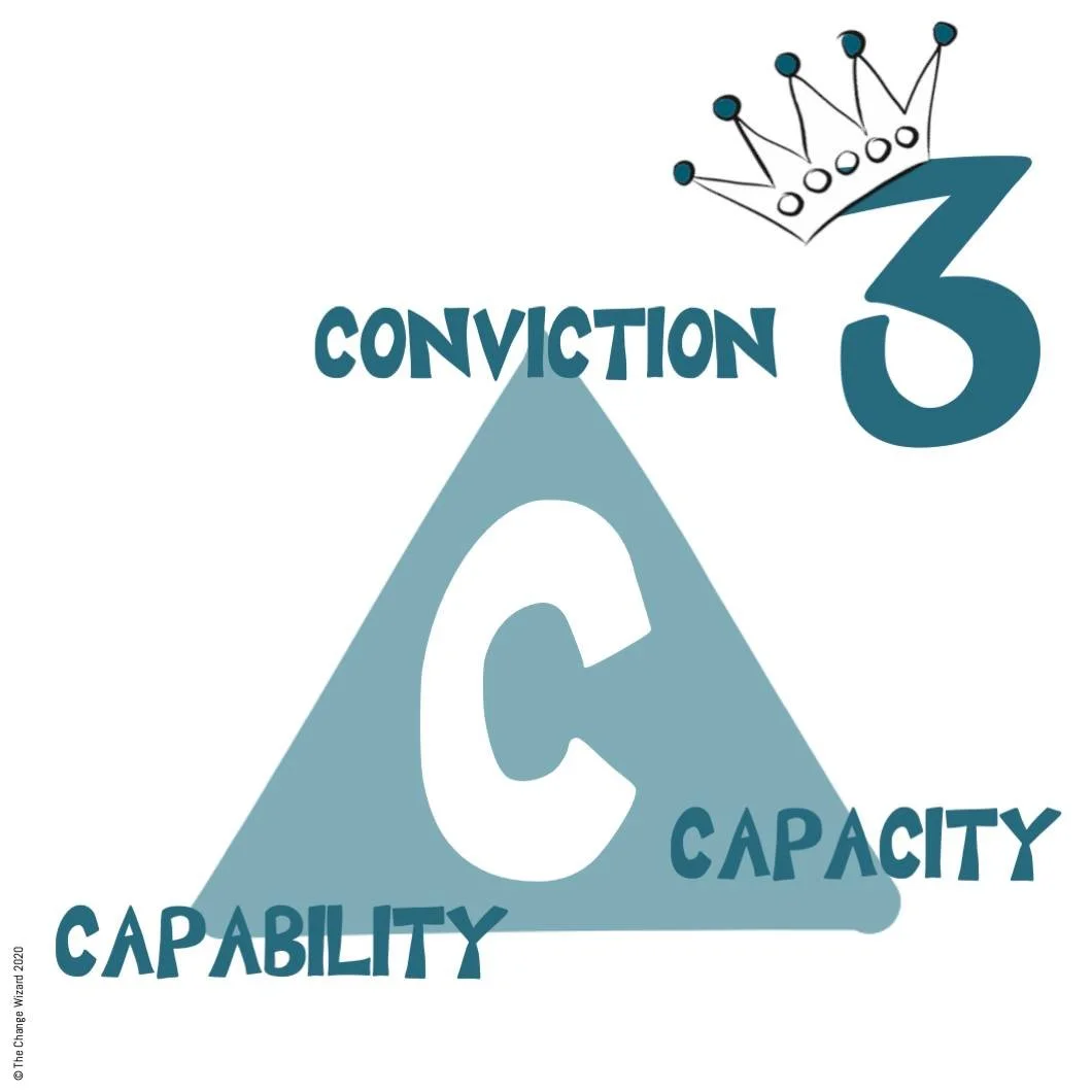 Know your three constraints of leadership: Capacity, Capability and Conviction. 

You can achieve as much change as you have leadership capacity, capability and conviction for. 

These are your leading indicators of success. 

Of the three, convictio