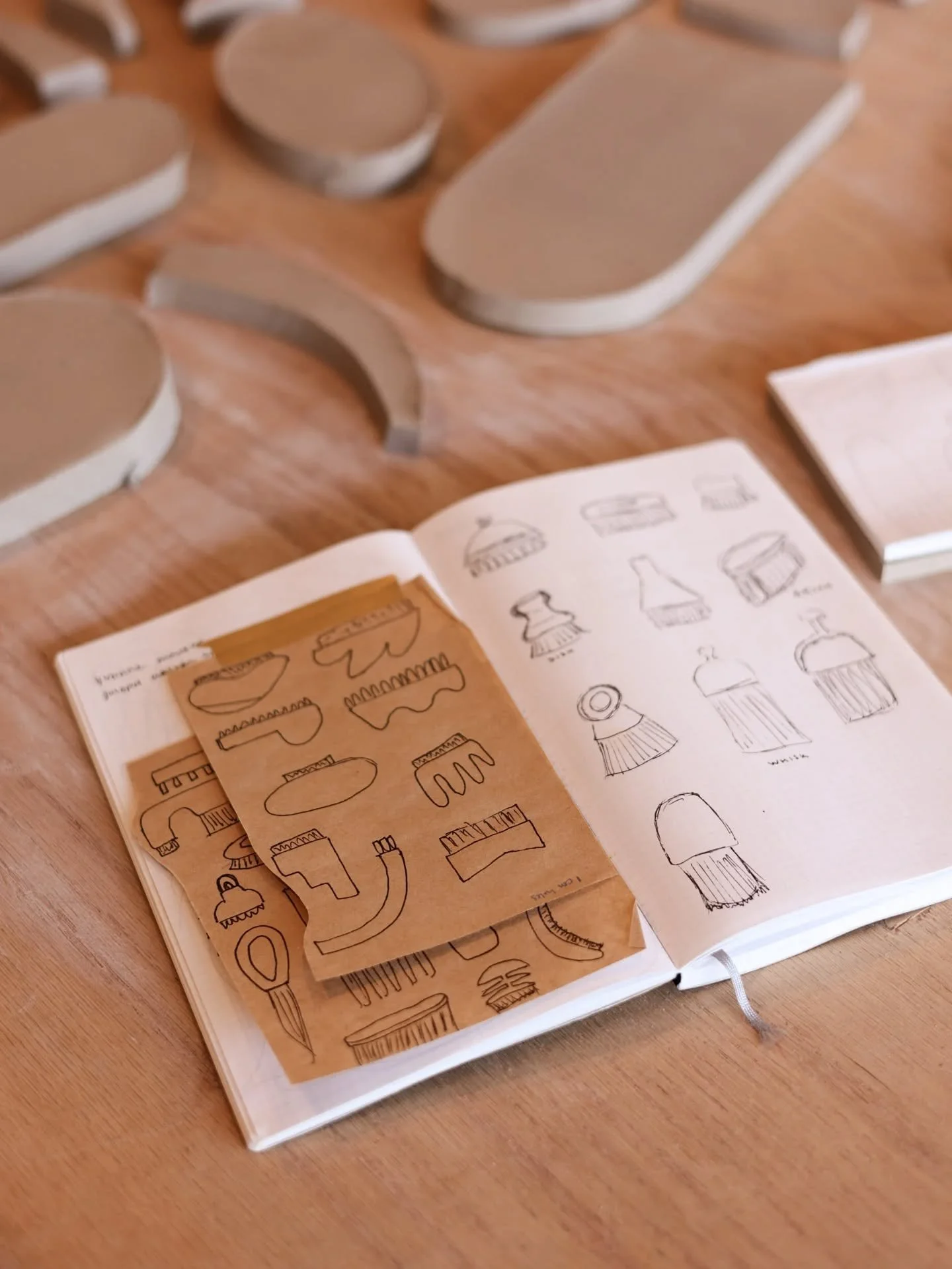 Two things:

1️⃣ I'm making brushes again! I'll post some process photos as I go and answer any questions in the comments or stories. In this carousel I'm working on the first stages which is making a slab and cutting the shapes. I have some sketches