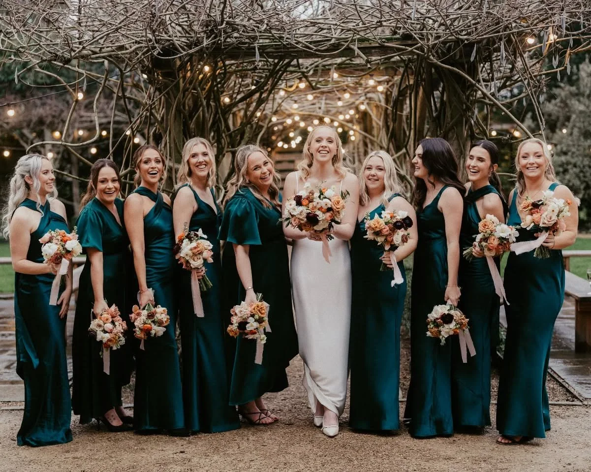 Millie &amp; her bridesmaids. This was a really pretty winter colour combo 😍 I love the mix &amp; match style dresses too!

Photo @jonnygouldstonephoto 
Venue @tythebarnlaunton 
Stylist @katemarieeventstyling
Hair @oxfordshirebridalhairandmakeup 
MU