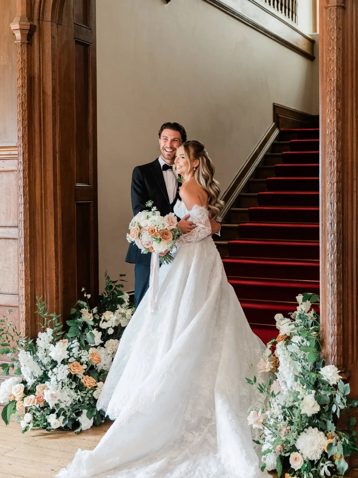 I love how versatile flower meadows are, the perfect way to frame a couple photo &amp; great for repurposing to different areas. These designs had a mix of luxury Roses &amp; Hydrangeas with added texture and softness from Ammi, Delphiniums &amp; mix
