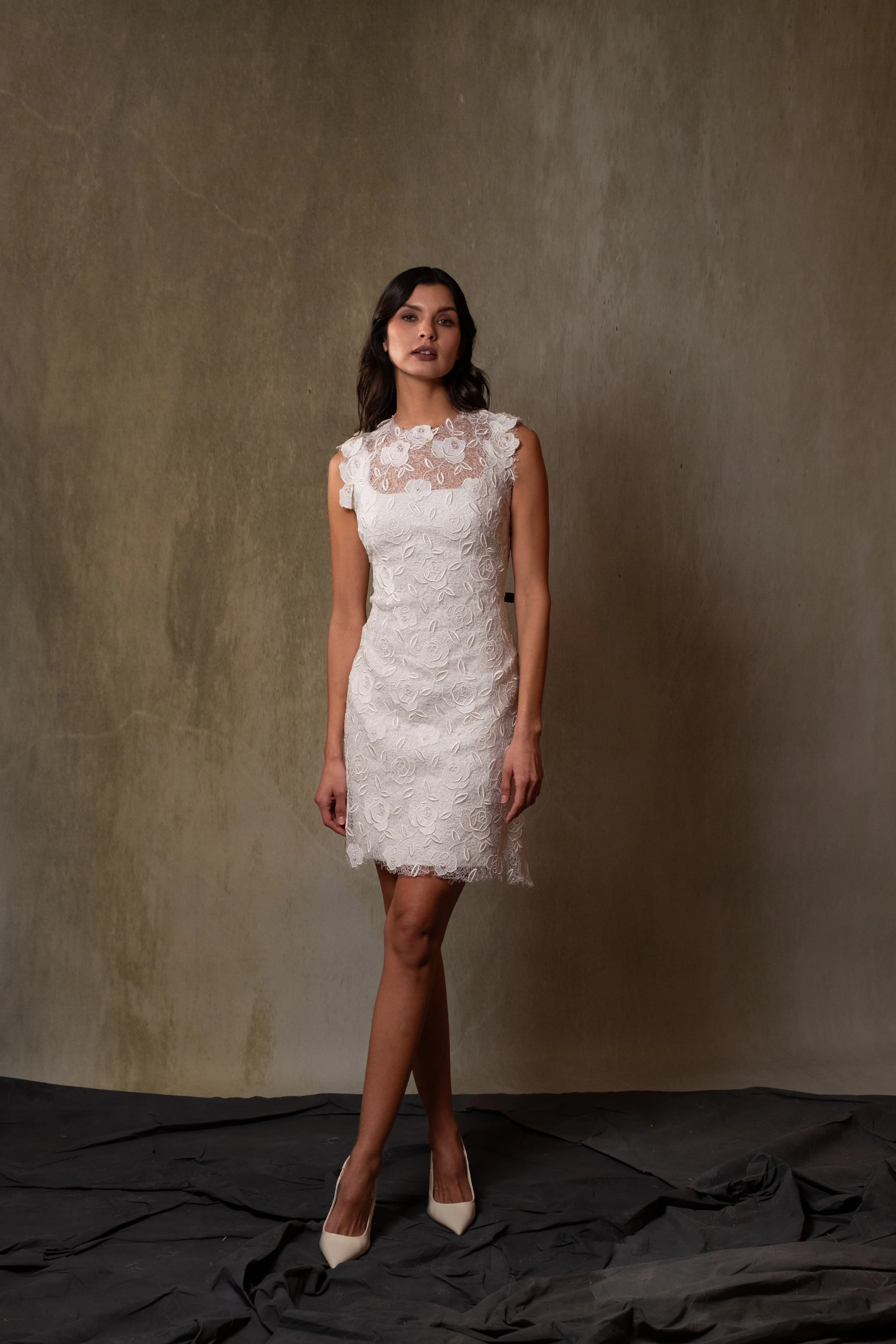 ISADORA MINI DRESS - Rose crochet mini dress with side zipper.