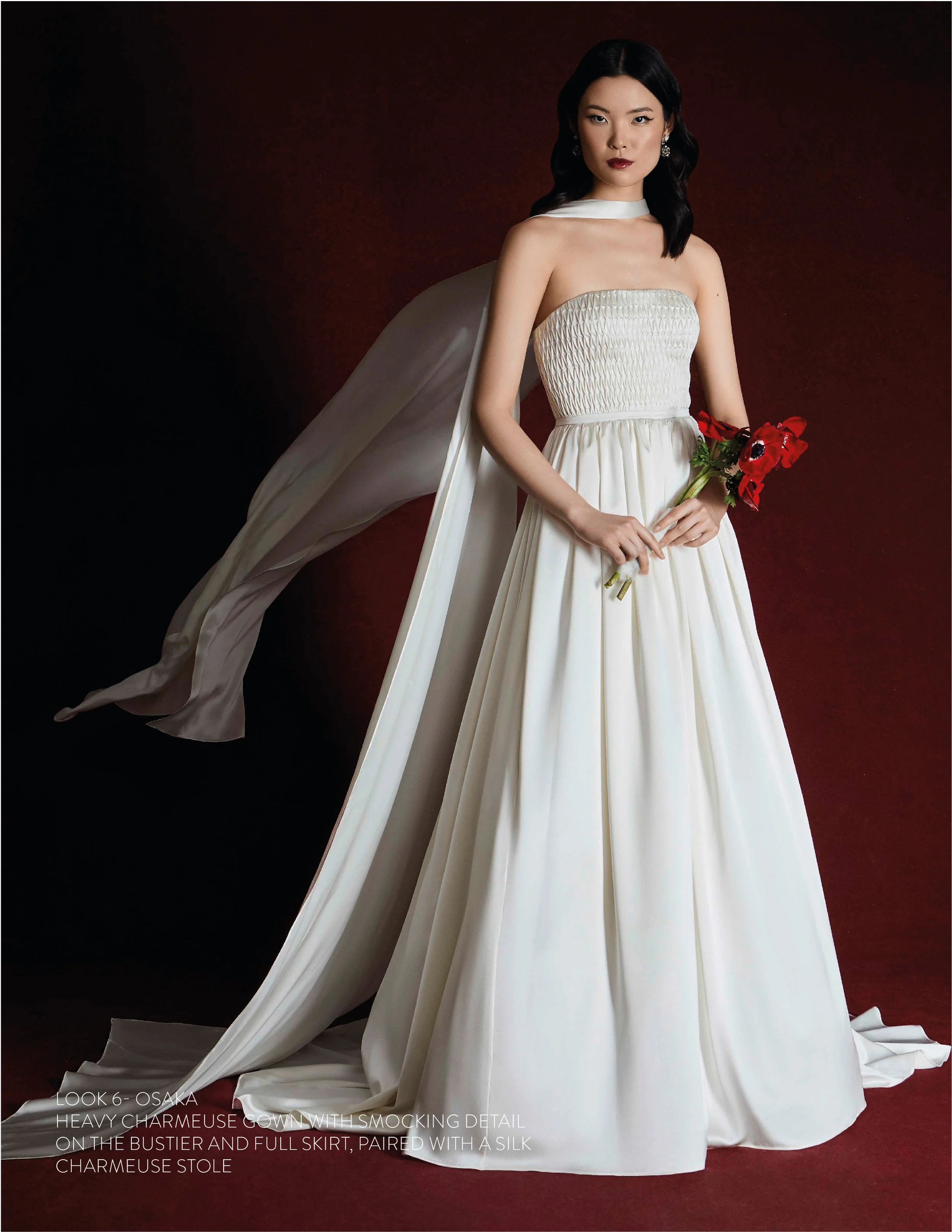 OSAKA GOWN - Silk Charmeuse gown with smocking detail in bustier and full skirt.
