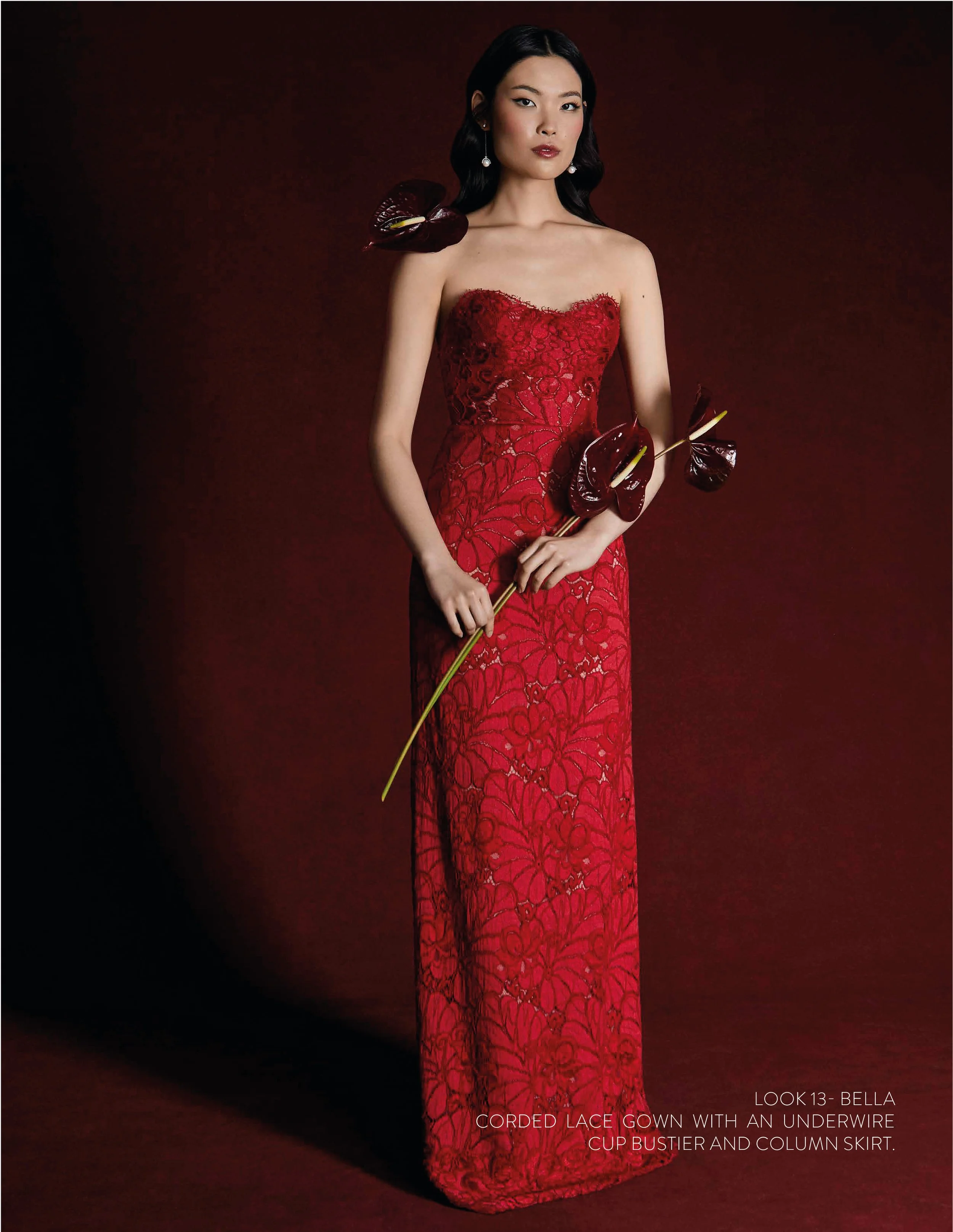 BELLA ROUGE GOWN - Corded lace gown with underwire cup bustier and column skirt