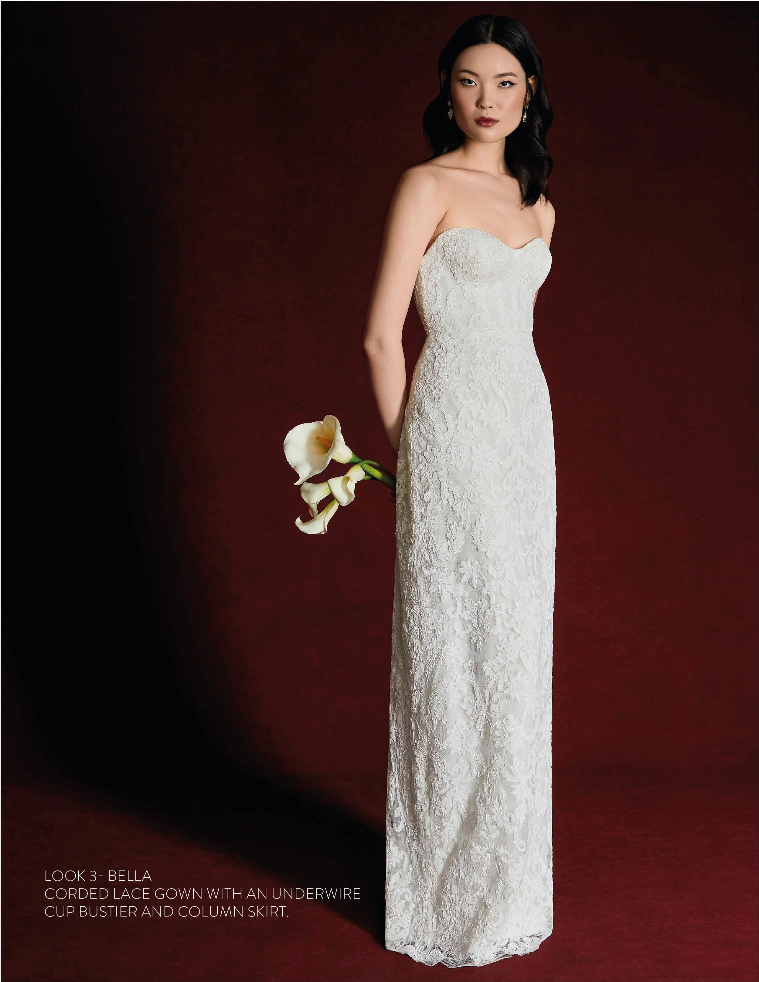 BELLA GOWN - Corded lace gown with underwire cup bustier and column skirt.