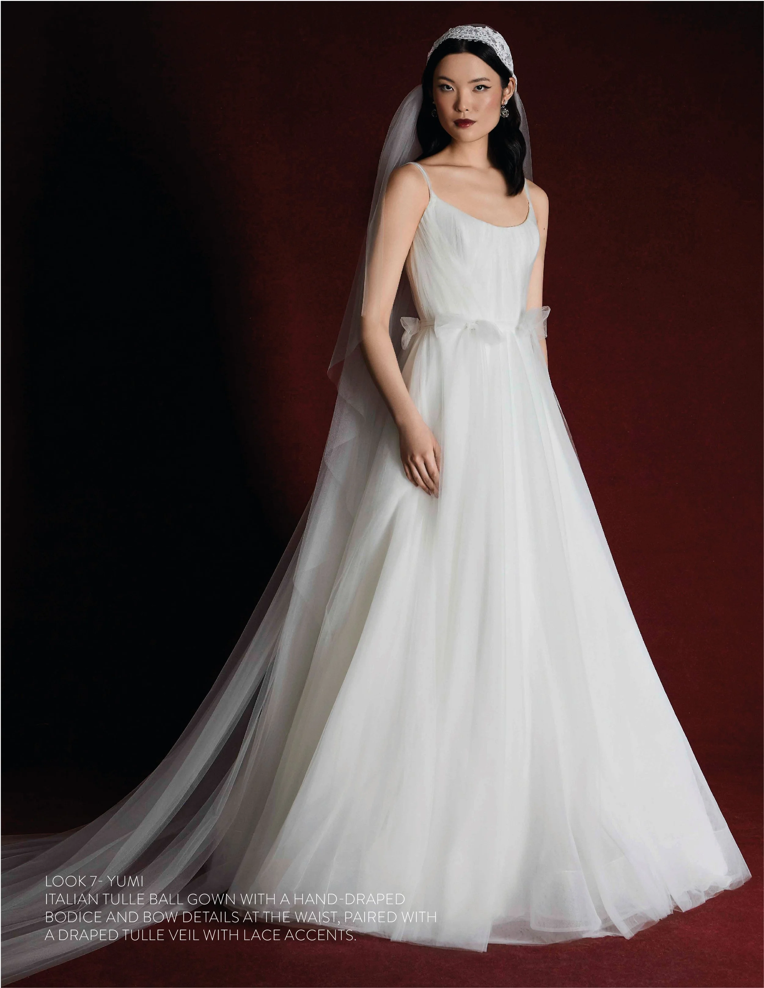 YUMI GOWN - Italian Tulle ball gown with hand draped bodice and bows detail at waist.