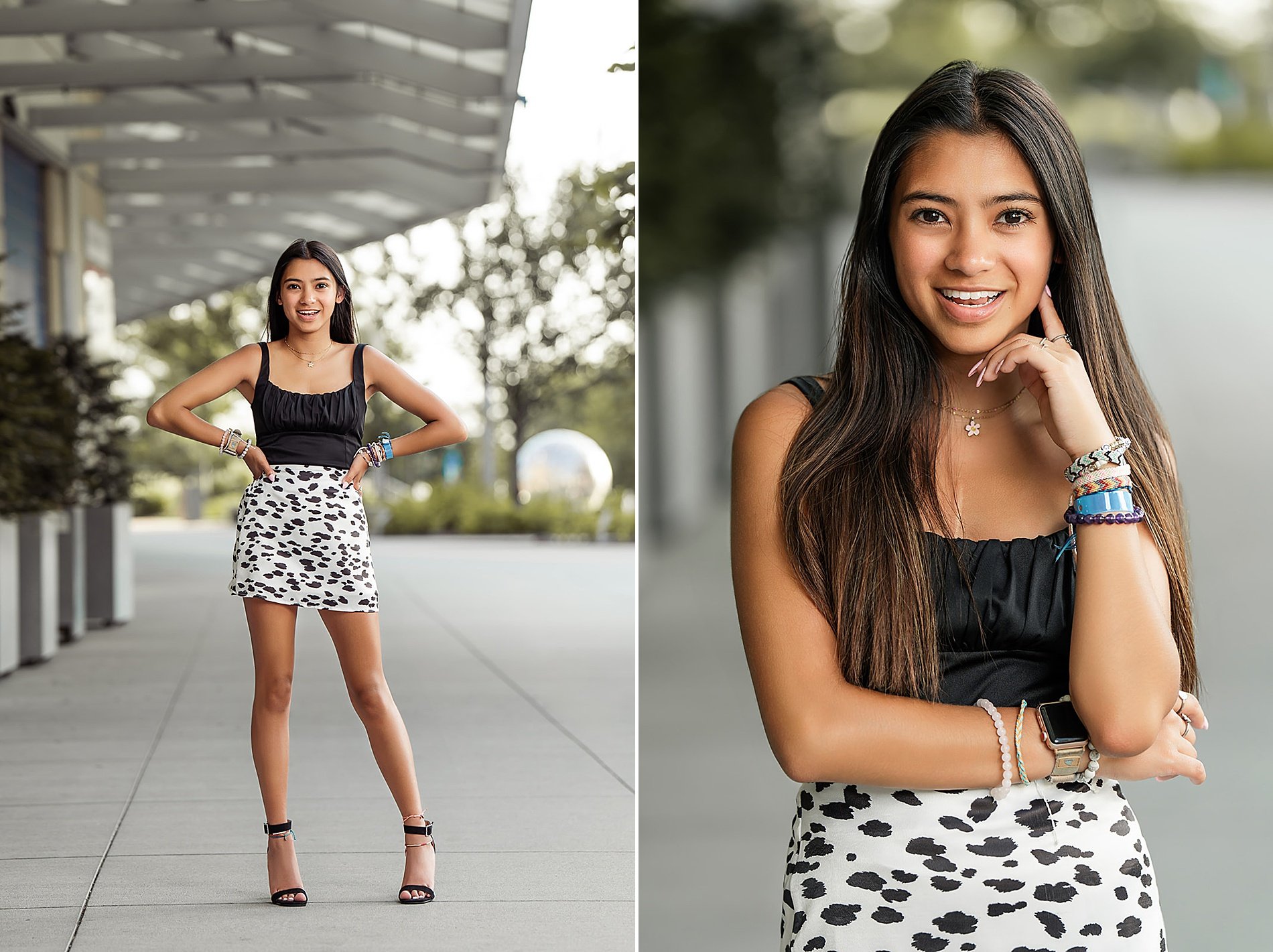 senior girl poses with hands on hips during summer senior portraits 