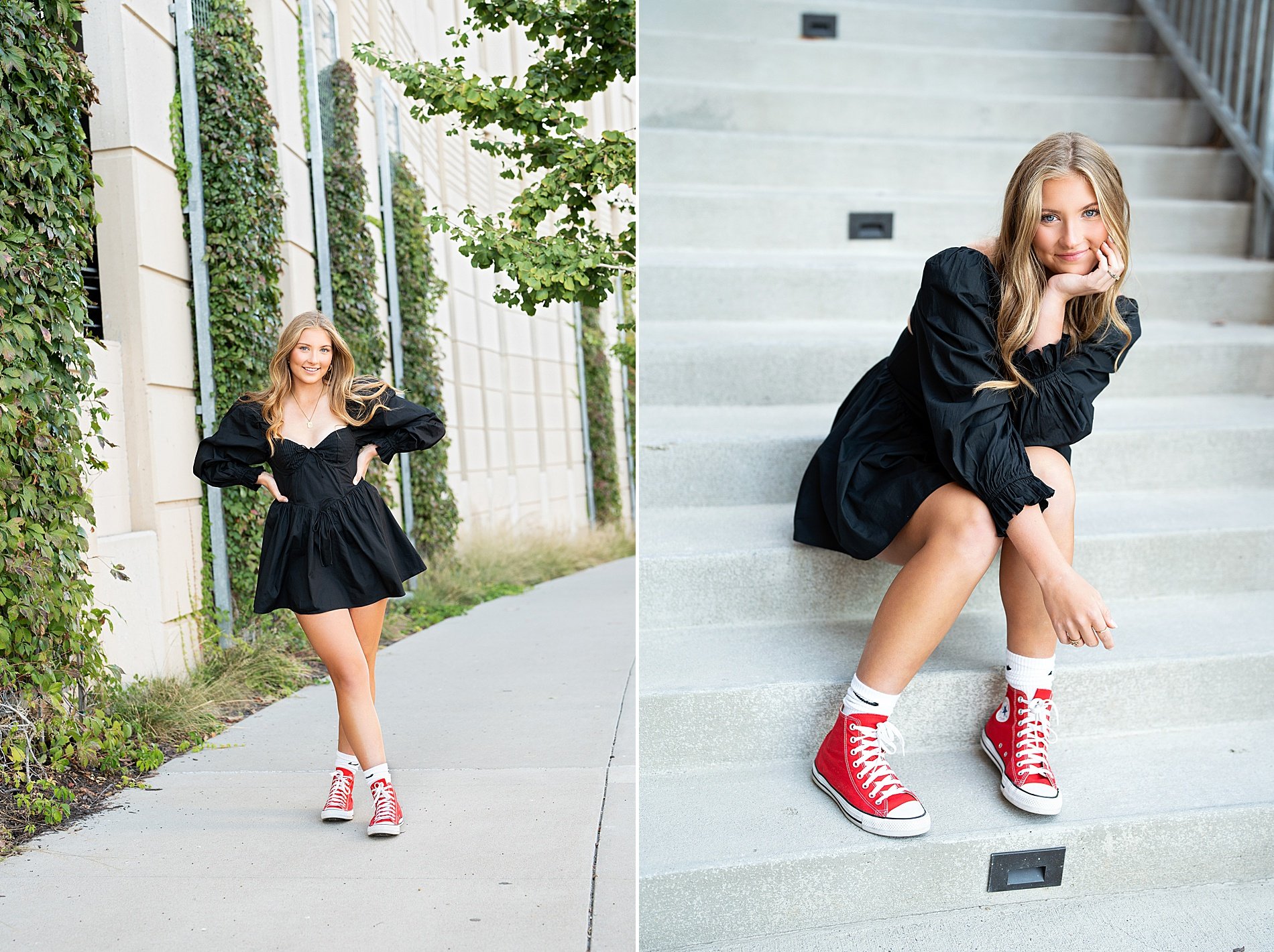  senior girl sits on steps  