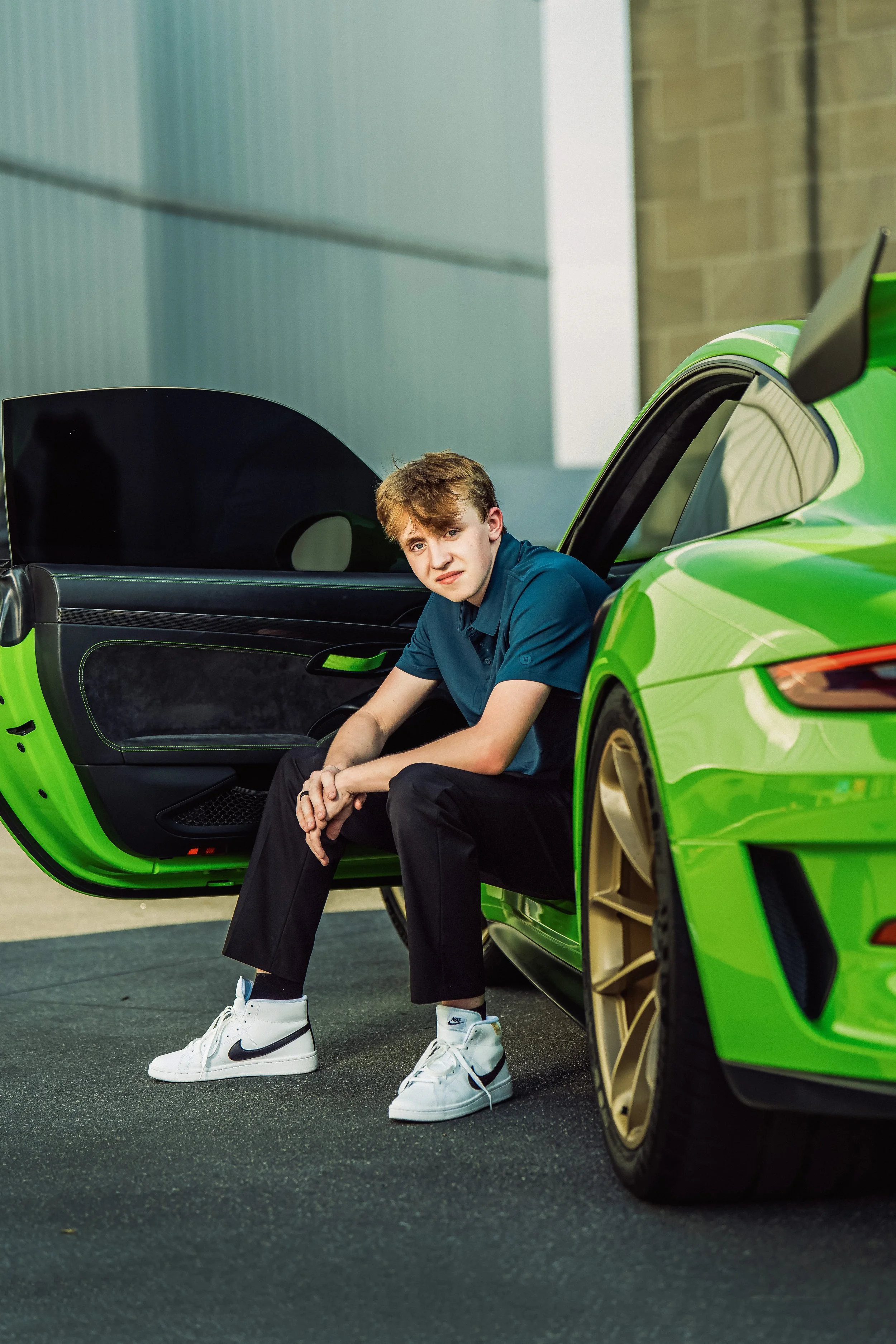 Kansas City senior portrait with Porsche GT3 RS by Aimee Geis Photography