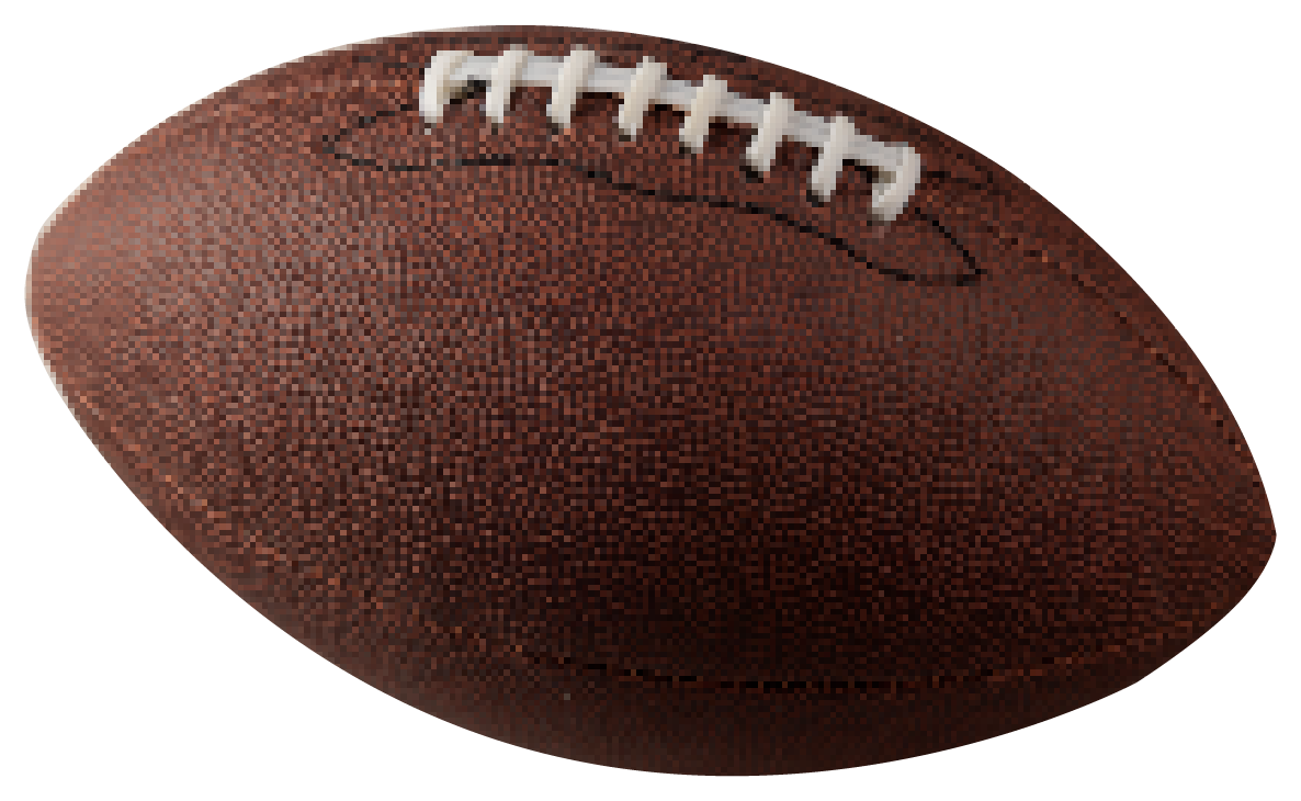 Close-up of a brown leather American football with white laces.