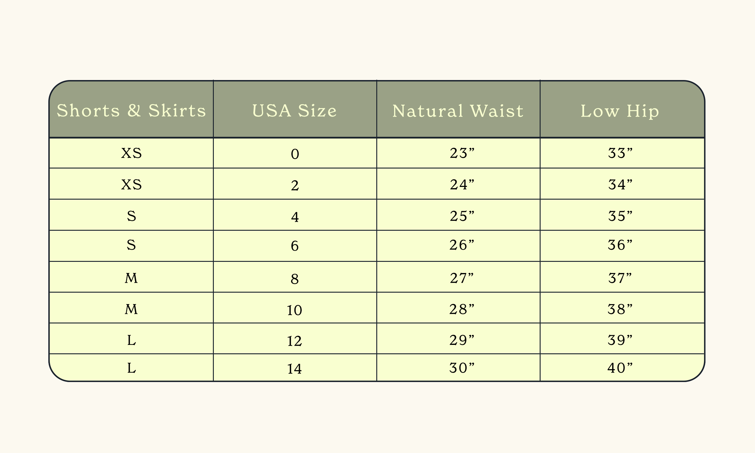 Size Chart — JUST USA JEANS