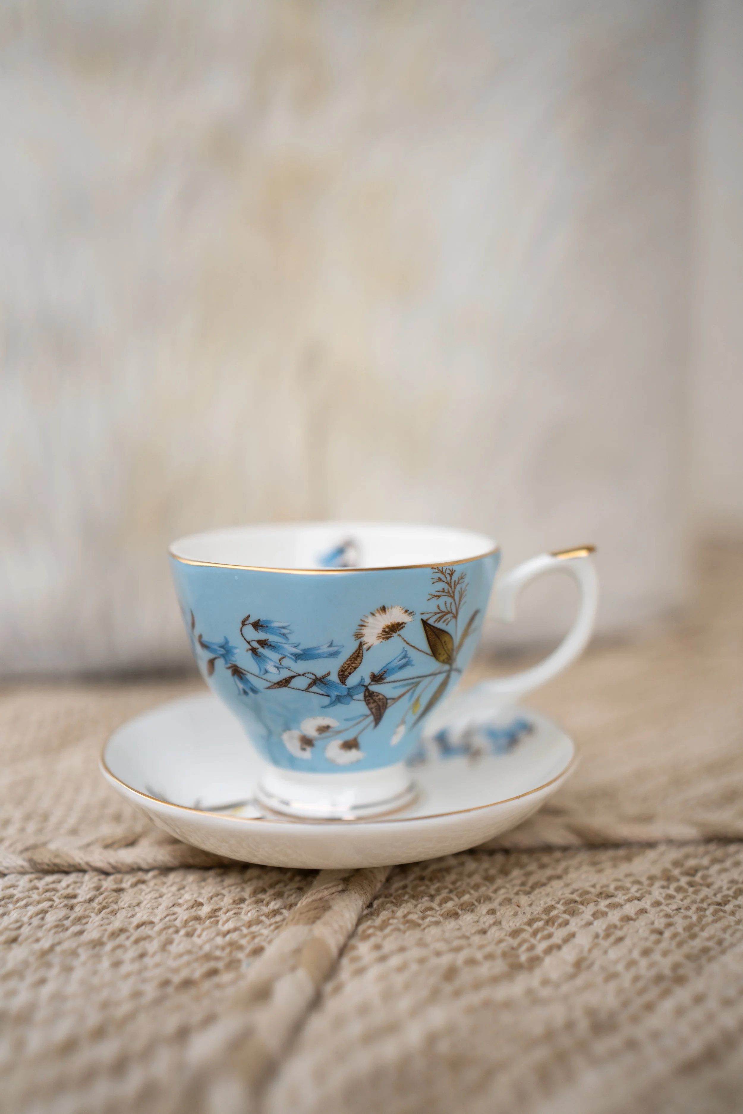 Noora Blue Floral Teacup and Saucer Set