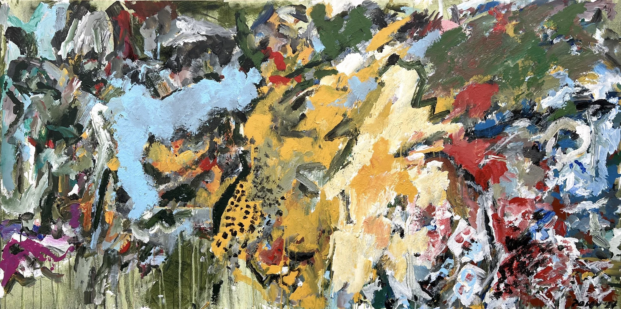 Leopard, acrylic on canvas, 36"x72"