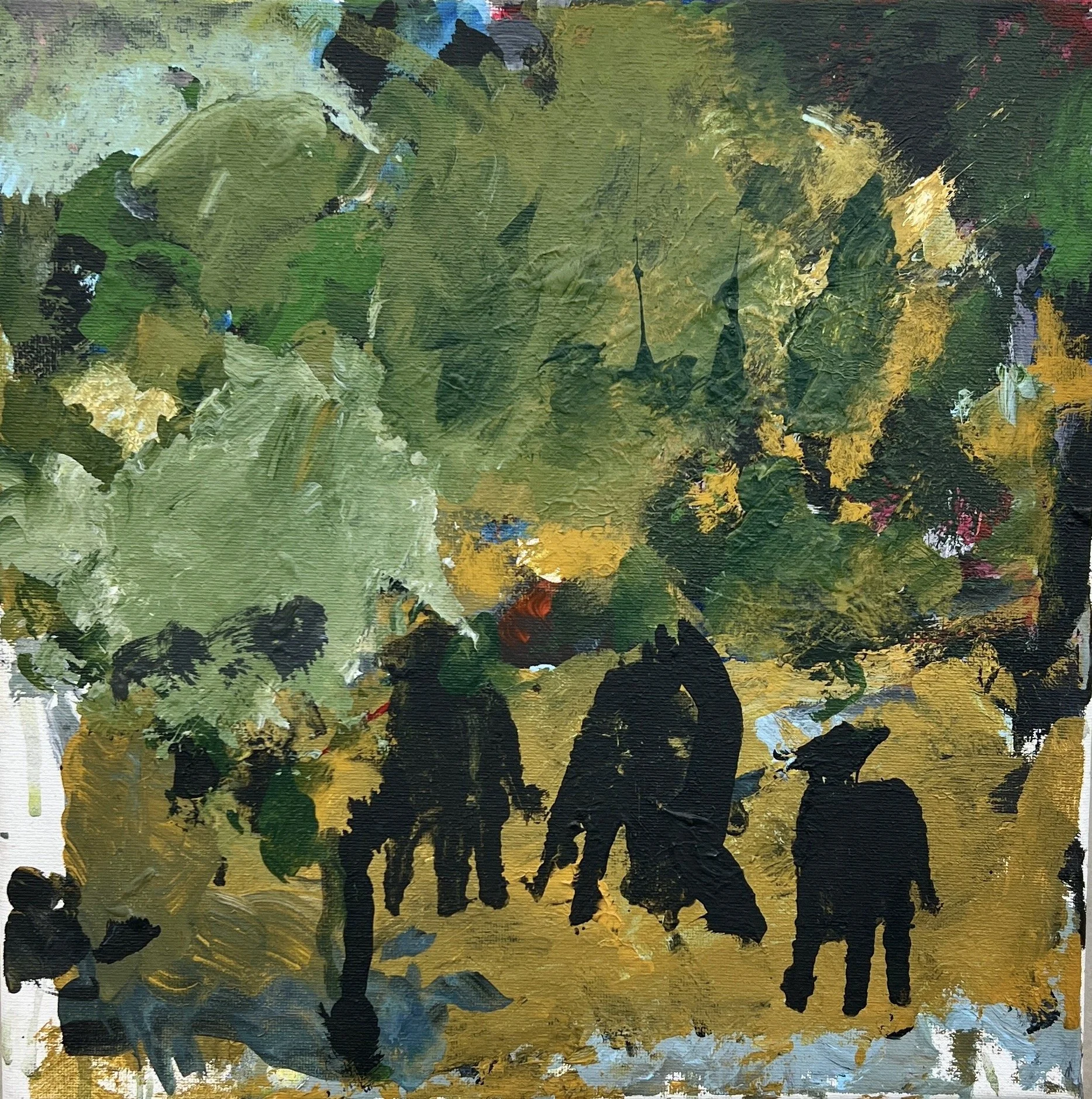 Cows, acrylic on canvas, 12"x12"
