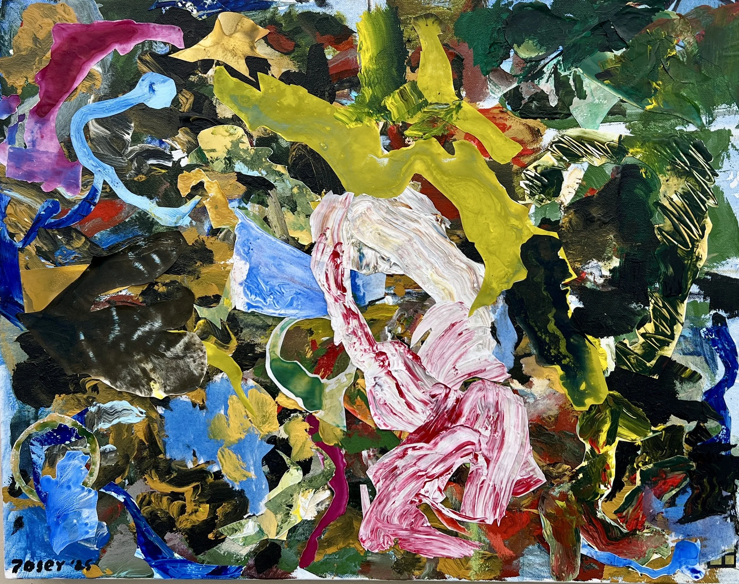 Collage 1, acrylic and paper on canvas, 22"x28"