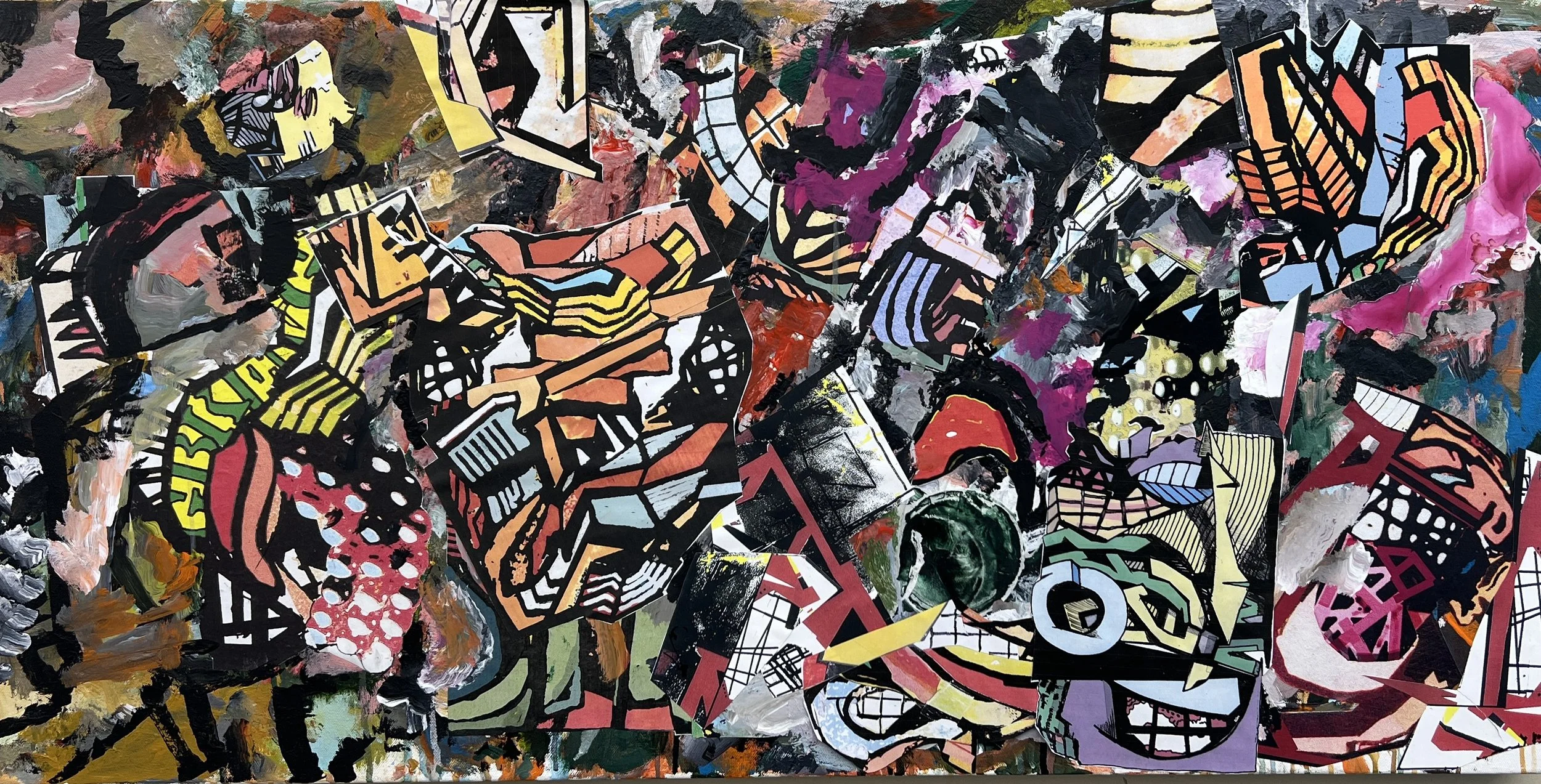Collage 2, acrylic and paper on canvas, 20"x40" 