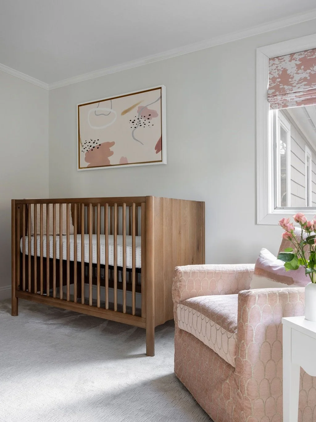 Soft mauve with a touch of sparkle created a cozy-yet-chic abode for this tiny client. 🤍
.
Design by: @7b_design 
Photo by: @julie.leffell.photo 
.
Westchester Luxury Designer | Westchester Interior Designer | Westchester Nursery Design | Scarsdale 