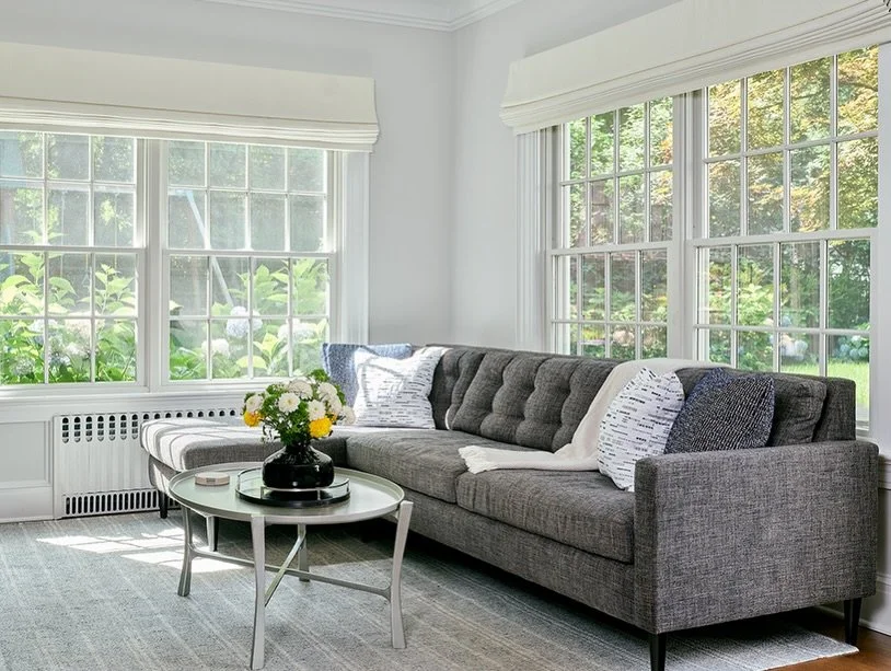 Comfort, elevated. This family room was designed for real life. 

Can you spot the family friendly features? 
✔️Performance fabric on the sectional 
✔️Area rug that is outdoor graded but feel cozy for indoors
✔️Motorized shades to get rid of glare on