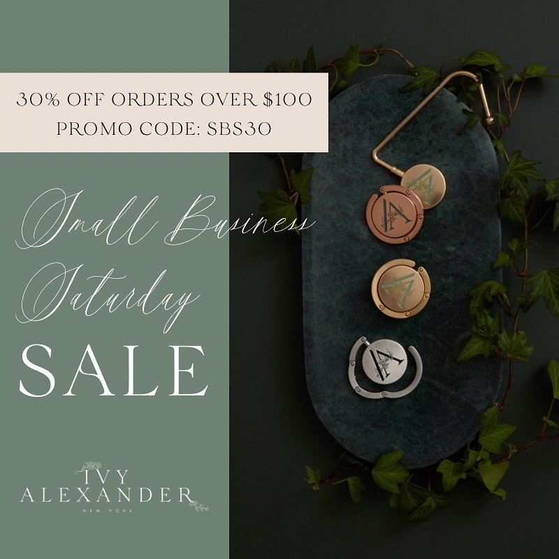 Happy Small Business Saturday! As a thank you for shopping small and local businesses this holiday season, we are offering 30% off all purchases over $100! Ivy Alexander purse hooks make the perfect gift for everyone on your list. All of our products
