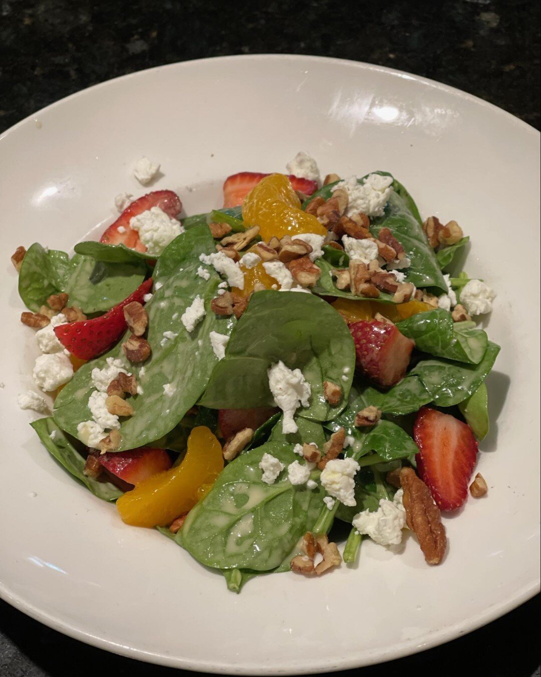 Spring Field. 

The new Baby Spinach Salad graces our menus with strawberry, mandarin orange, goat cheese, candied pecans and an apple cider vinaigrette. 

Add a piece of protein for a heart and healthy lunch option.