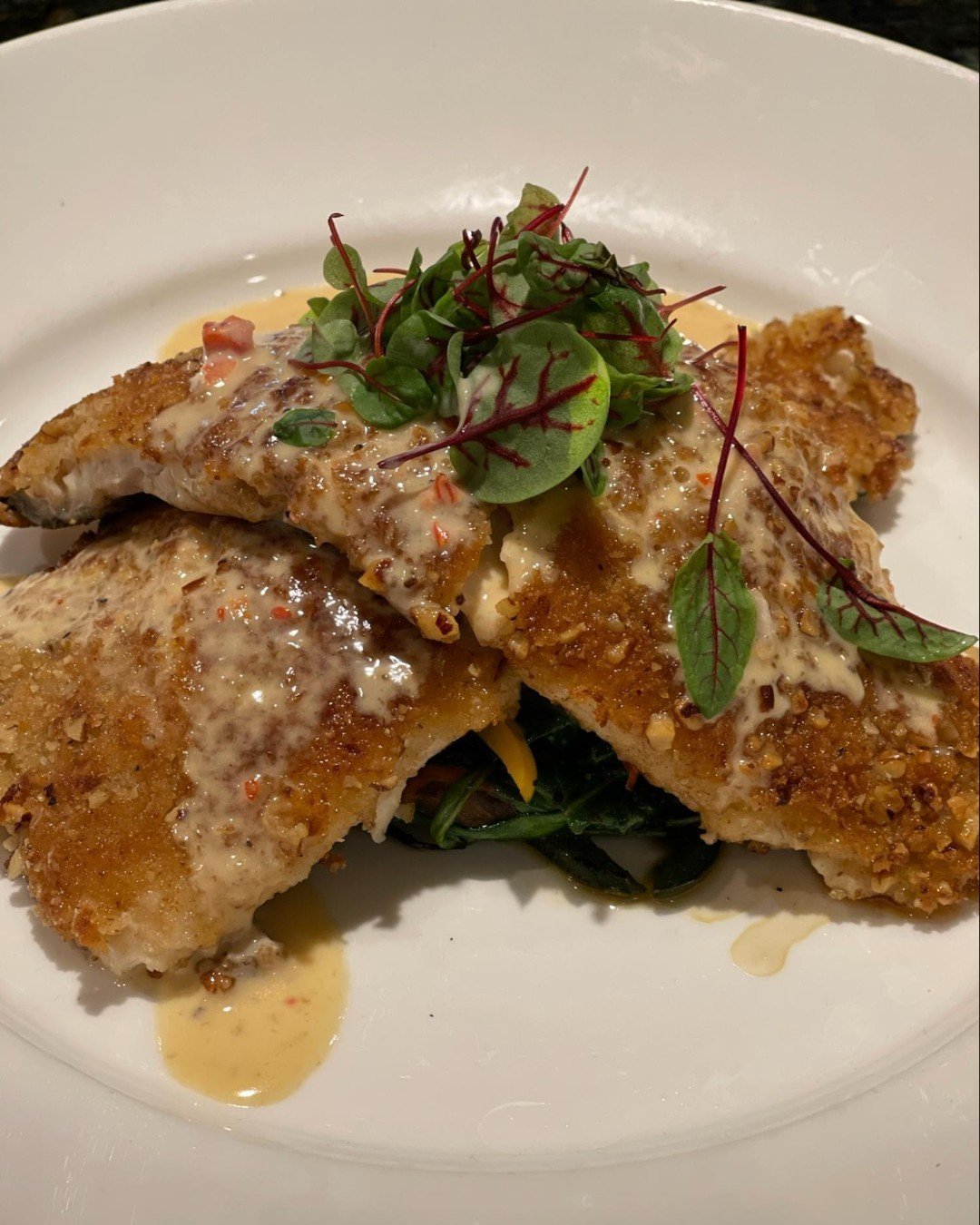 A little bit of Texas mixed with a lot of the coast. The Pecan Crusted Cast Iron Trout with baby spinach, bell peppers and a beurre blanc is a menu item that if you have not tried, you MUST add to your next venture to Jasper&rsquo;s.