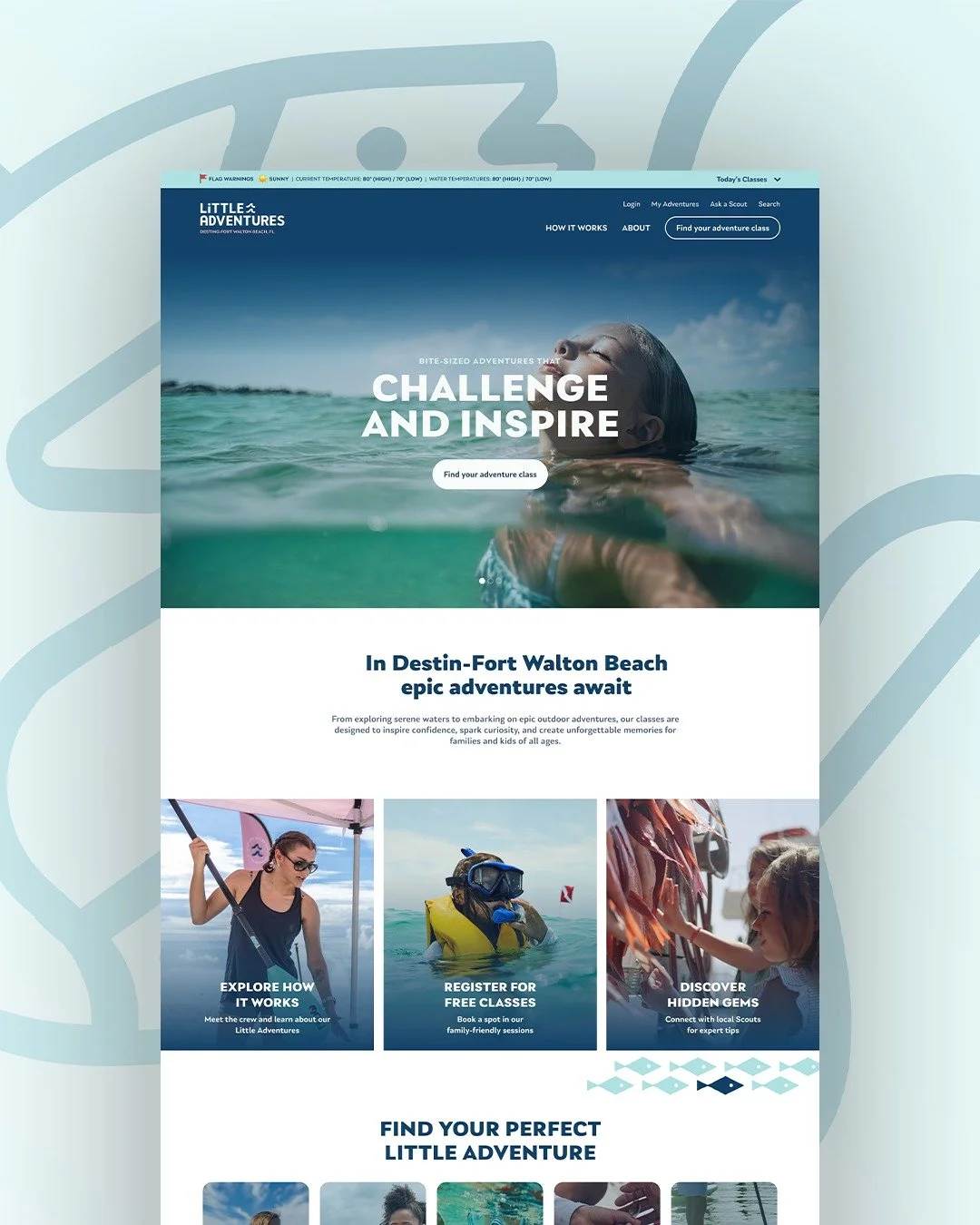 Last spring, we quietly launched a new site for Little Adventures. 

Our focus was on redesigning the website to create a seamless user experience for parents who want their kids to experience the outdoors.

Check it out!

adventuredfwb.com