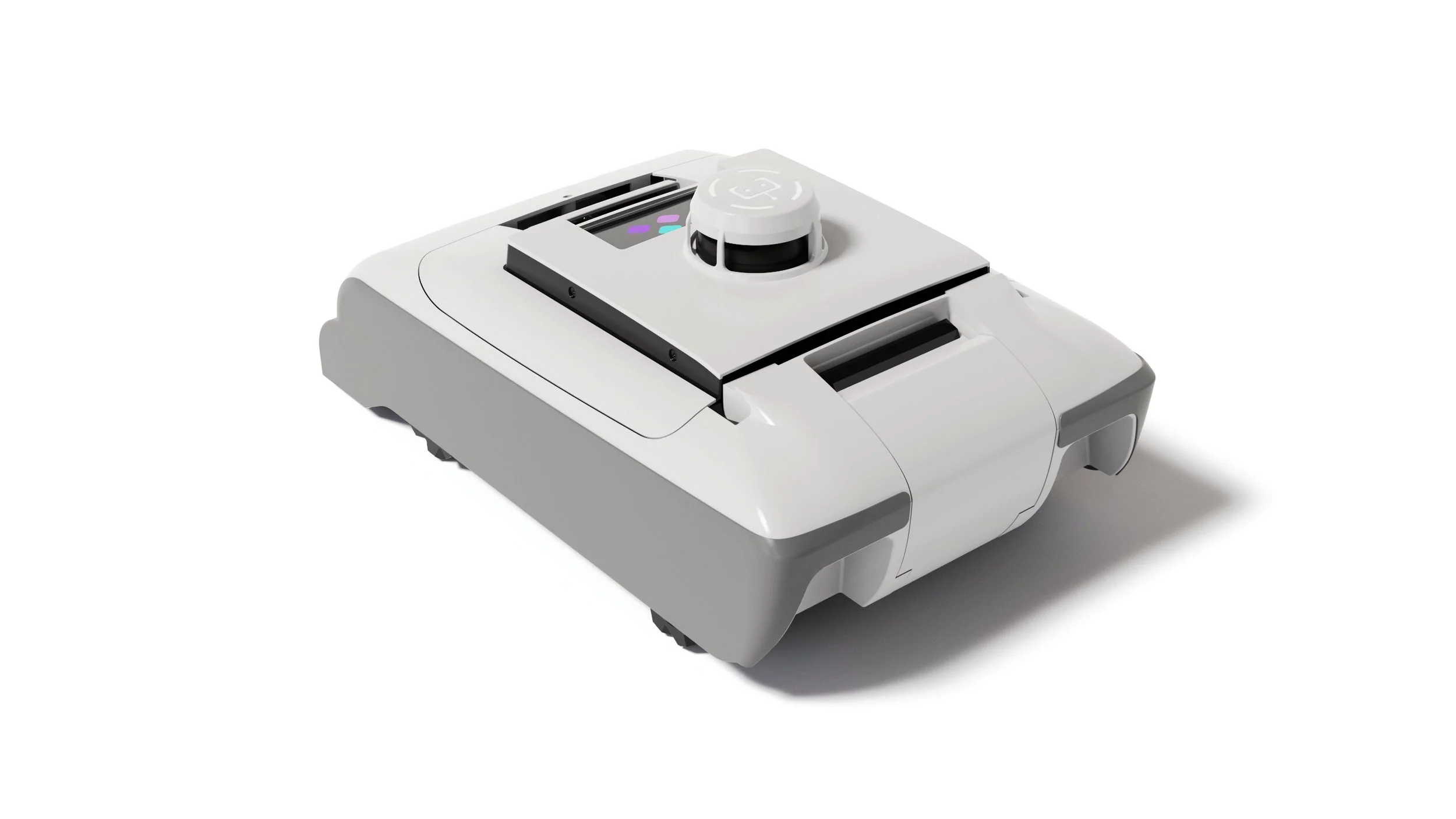 Rear view of Tailos Rosie robot vacuum on a white background