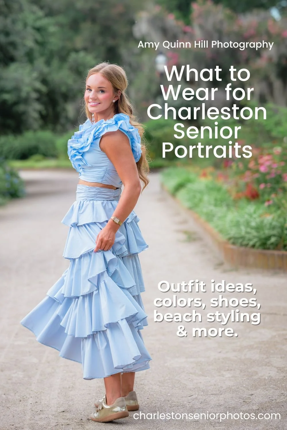Girl in blue 2 piece outfit with ruffles at Hampton Park.