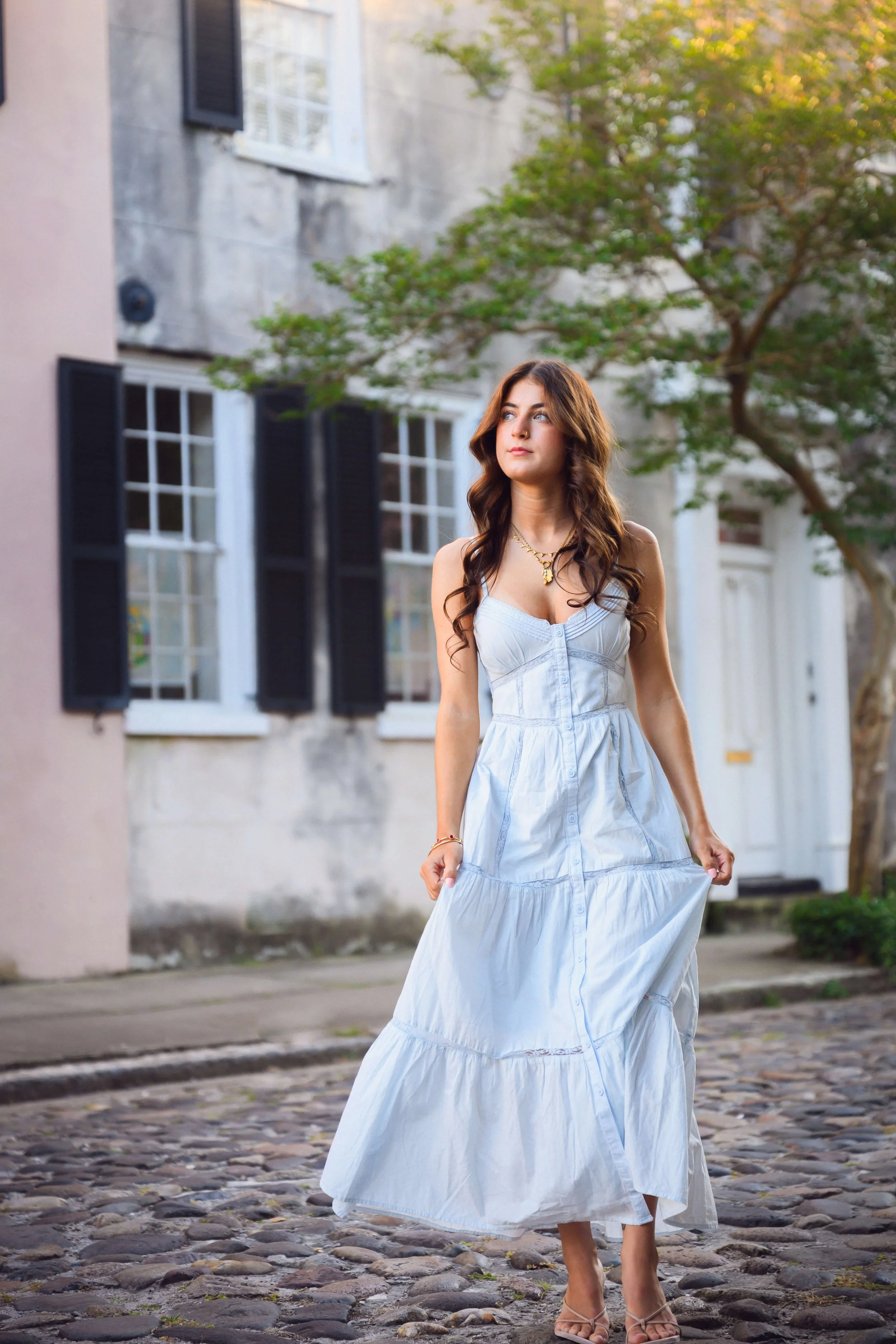 Charleston senior portrait Chalmers Street open shade historic architecture