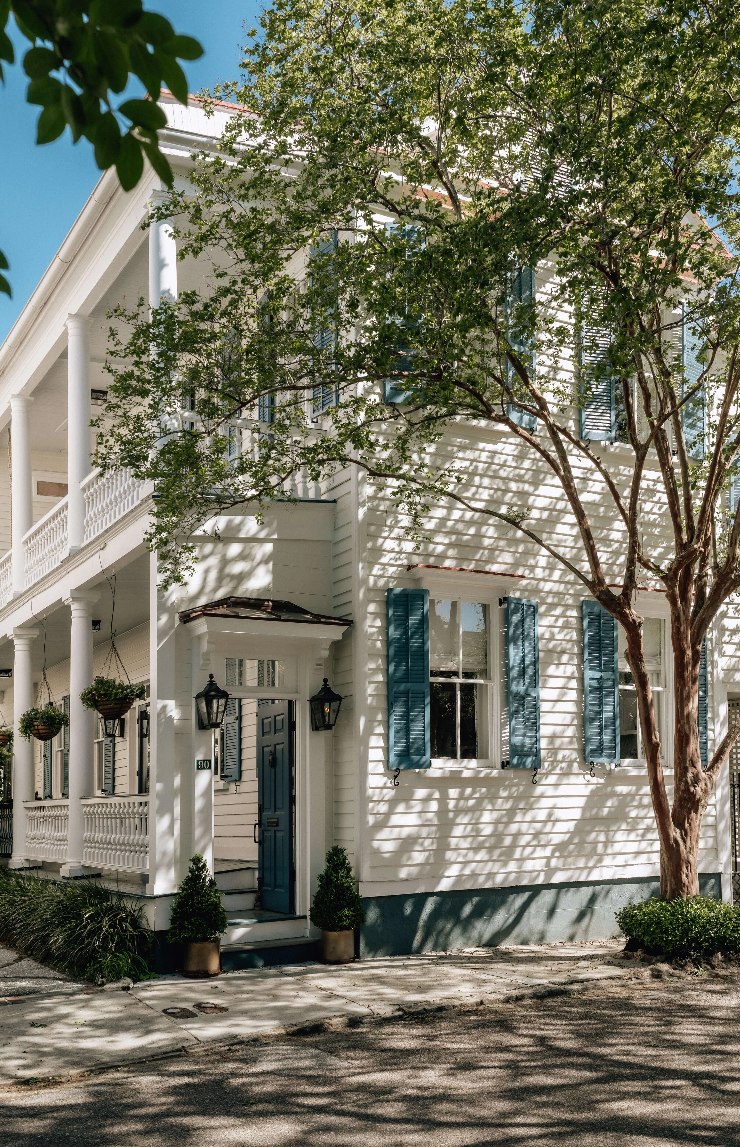 Historic Charleston Singe home beneath mature trees