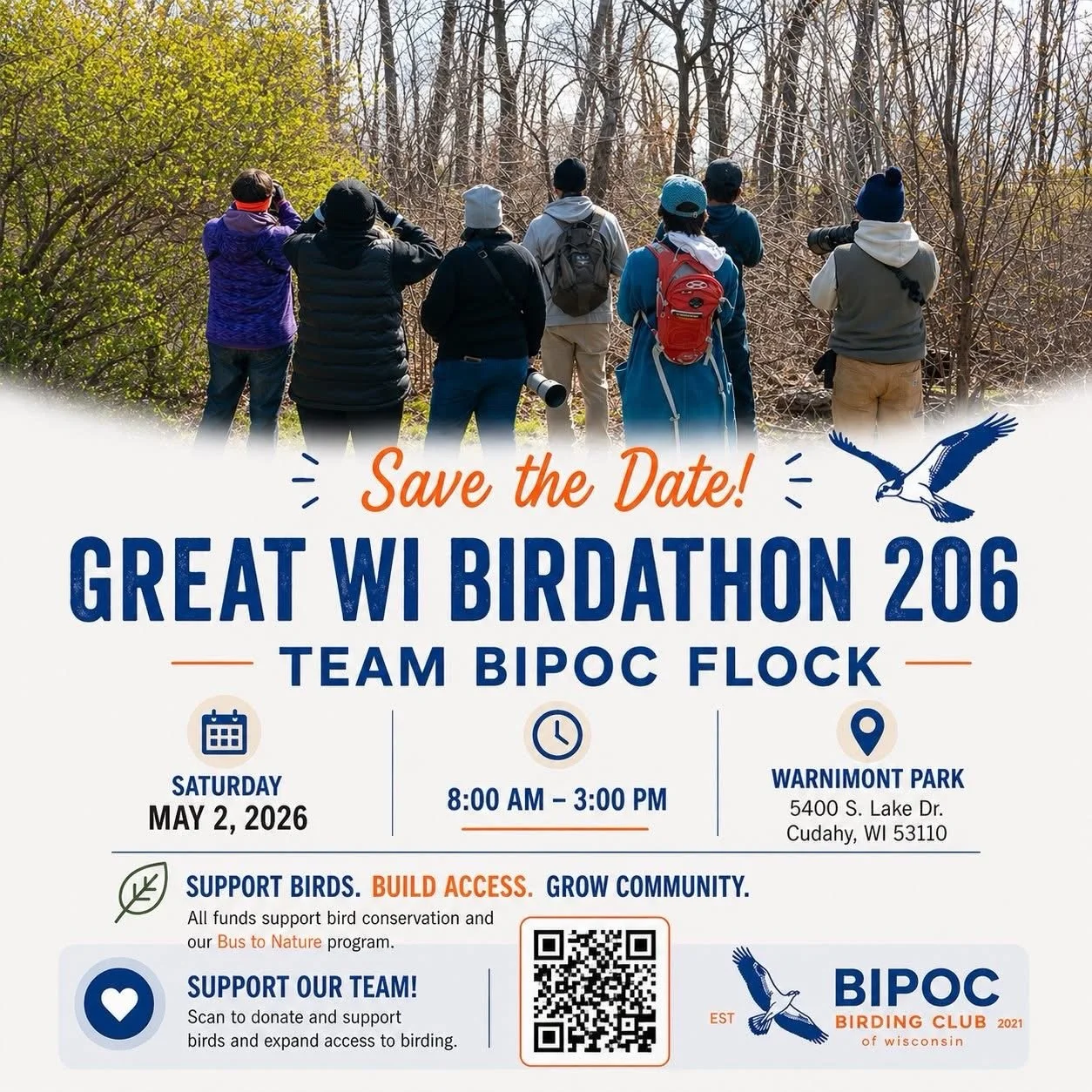 This year, we&rsquo;re raising funds through the Great Wisconsin Birdathon to support bird conservation AND expand the BIPOC Birding Club of Wisconsin Bus to Nature and Birding Backpack programs across Wisconsin. 🚌🎒🐤🫶

Our goal is $5,000. Let&rsq